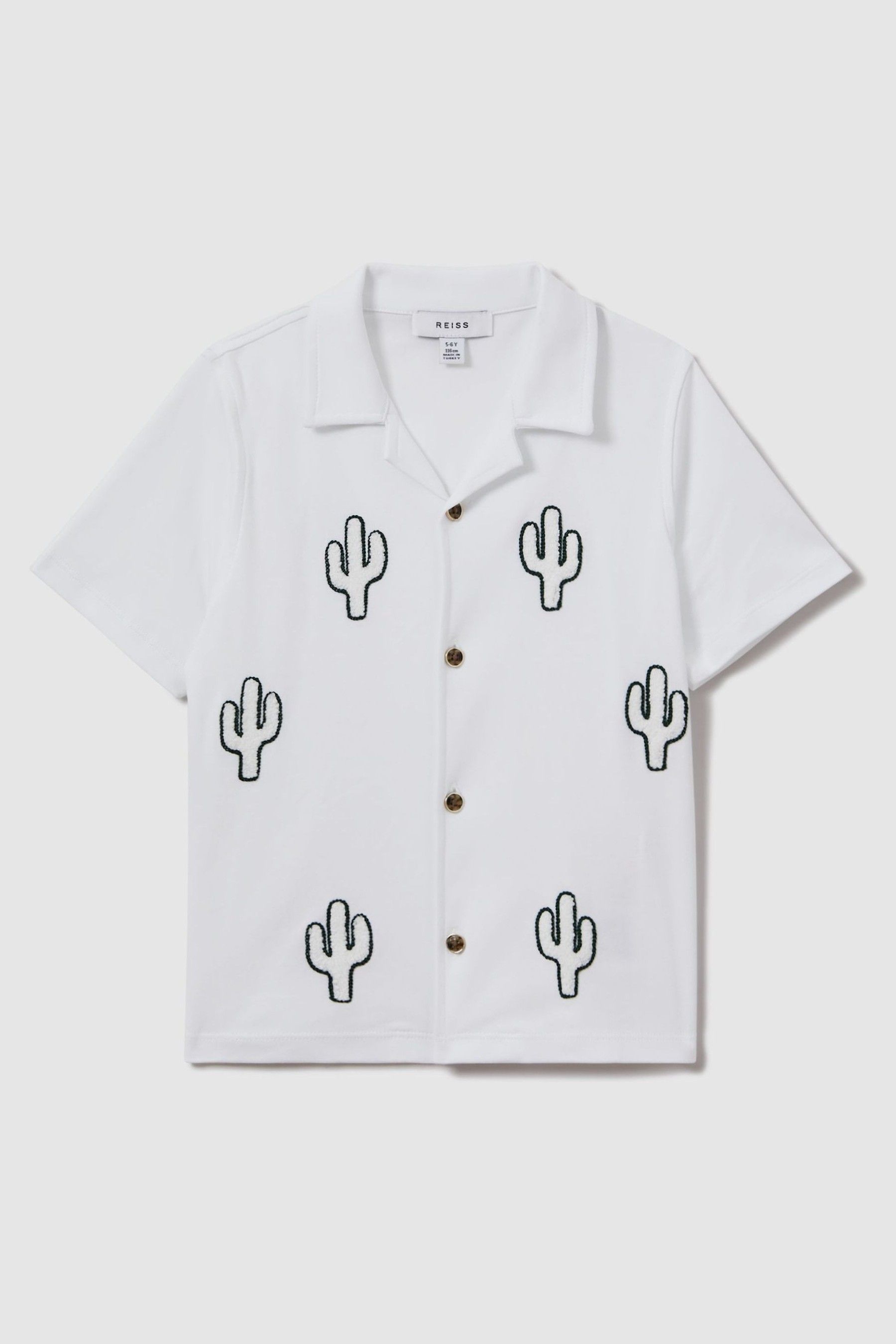 9-13 yrs Cotton Cactus Cuban Collar Shirt in White - Image 1 of 1