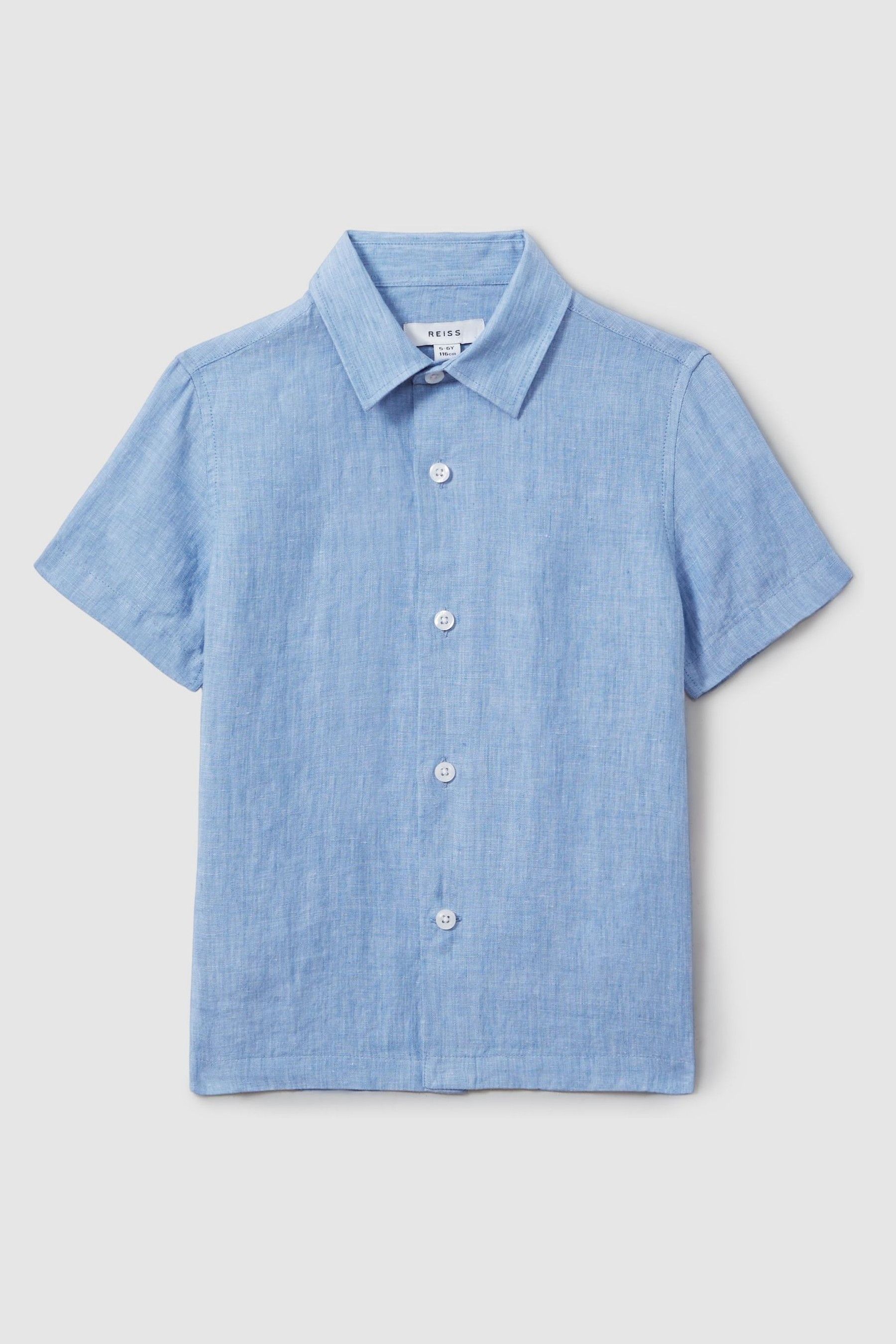 13-14 yrs Short Sleeve Linen Shirt in Soft Blue - Image 1 of 1