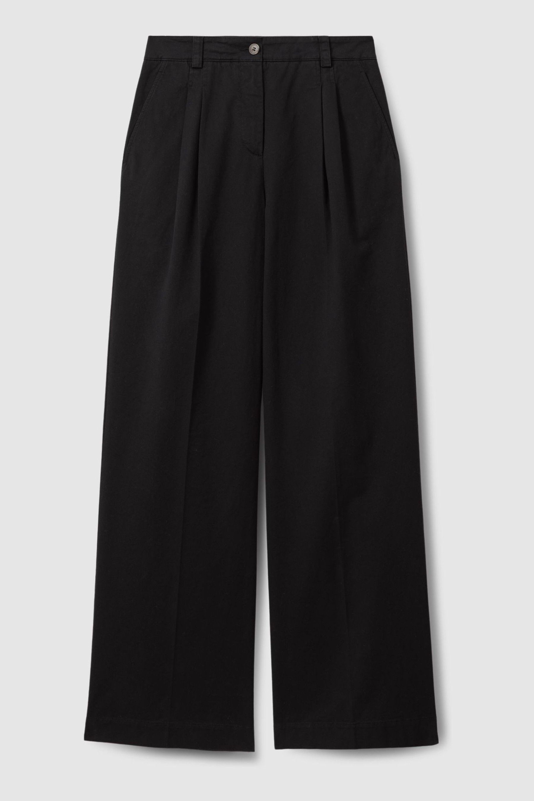 Petite Cotton Blend Wide Leg Trousers in Washed Black - Image 1 of 1