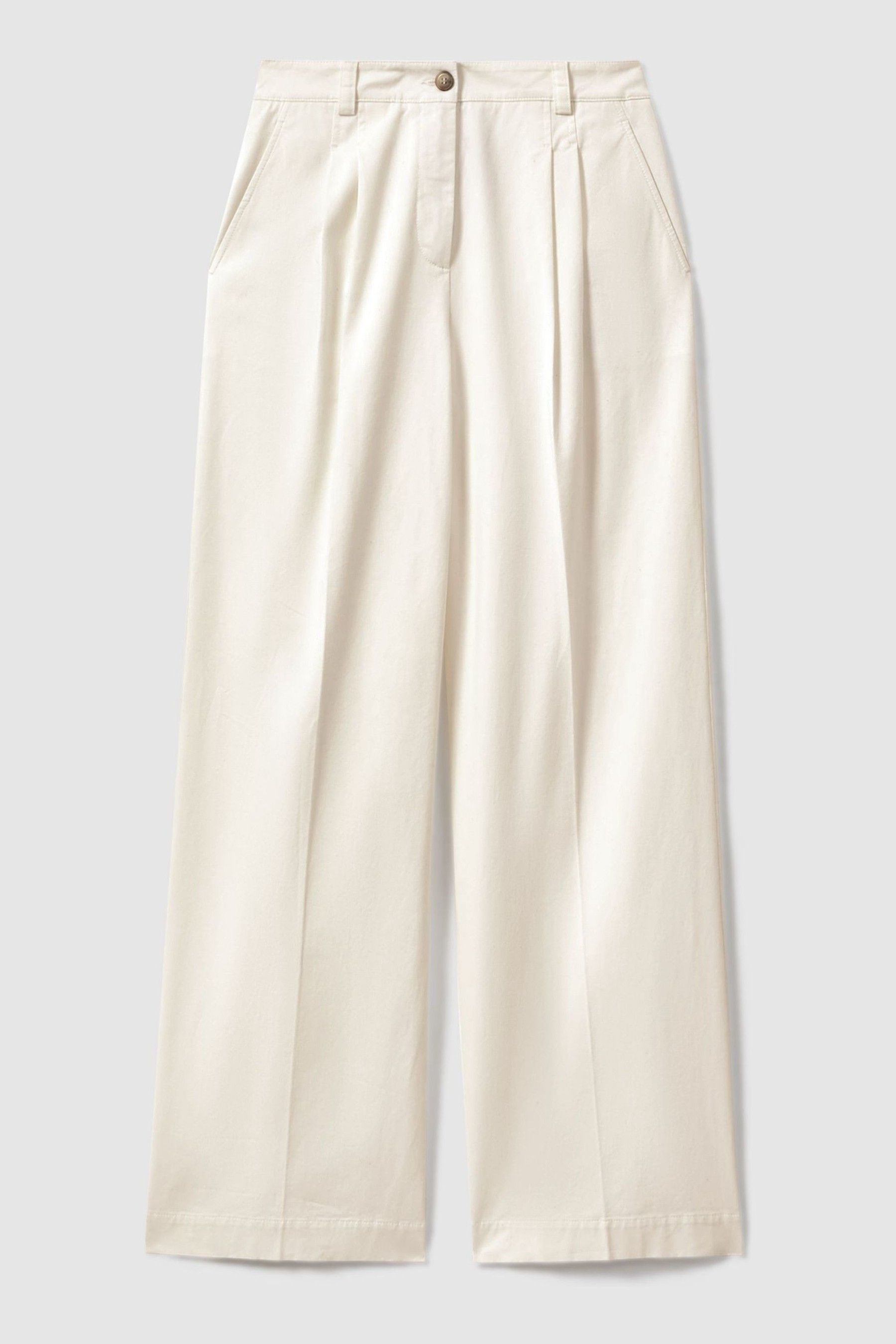 Petite Cotton Blend Wide Leg Trousers in White - Image 1 of 1
