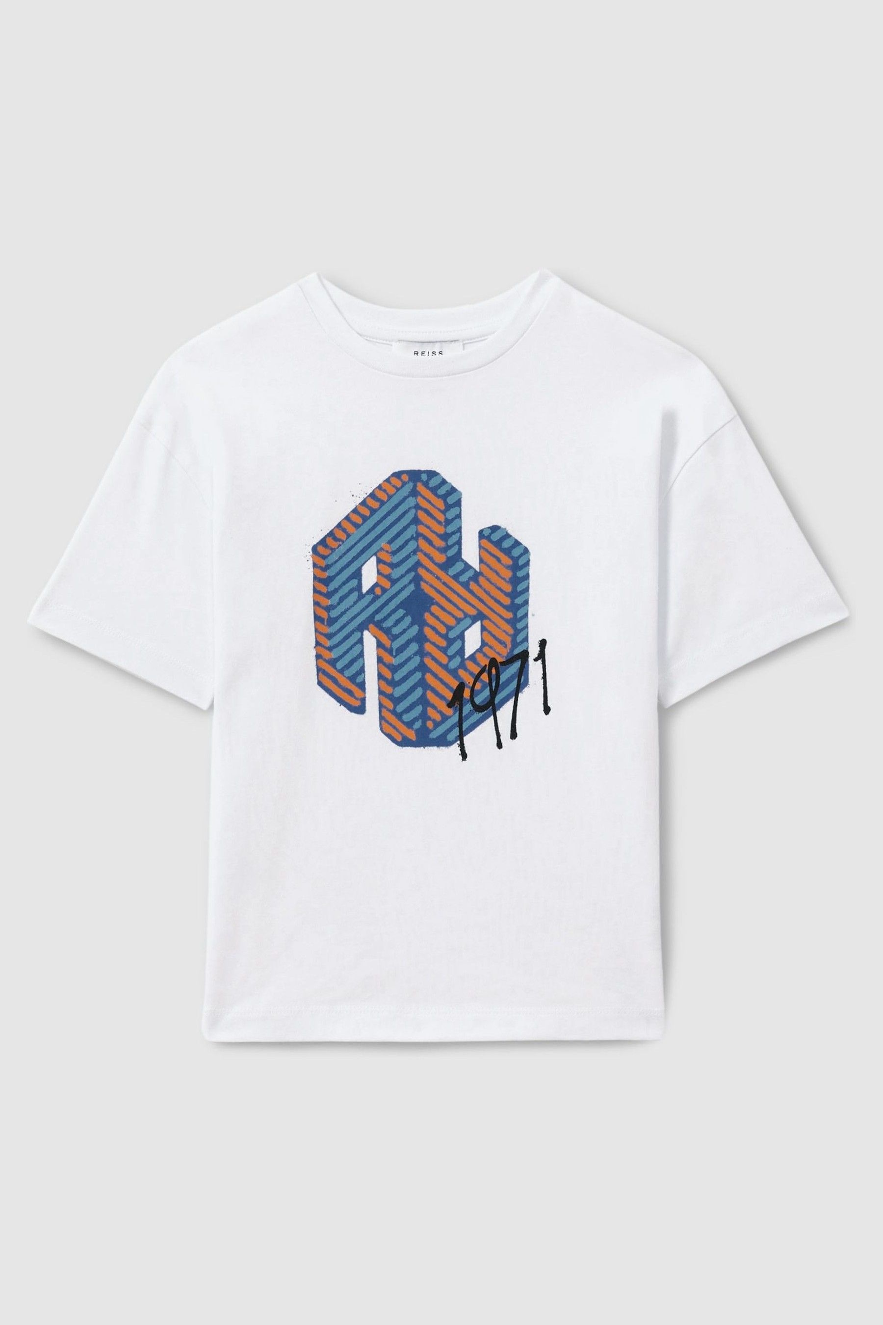 9-13 yrs Oversized Cotton Graffiti Print Crew Neck T-Shirt in Optic White - Image 1 of 1