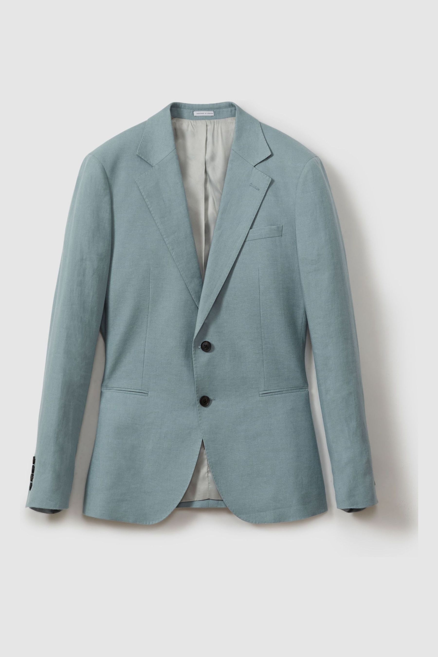 Single-Breasted Linen Suit Blazer Slim Fit in Aqua Blue - Image 1 of 1