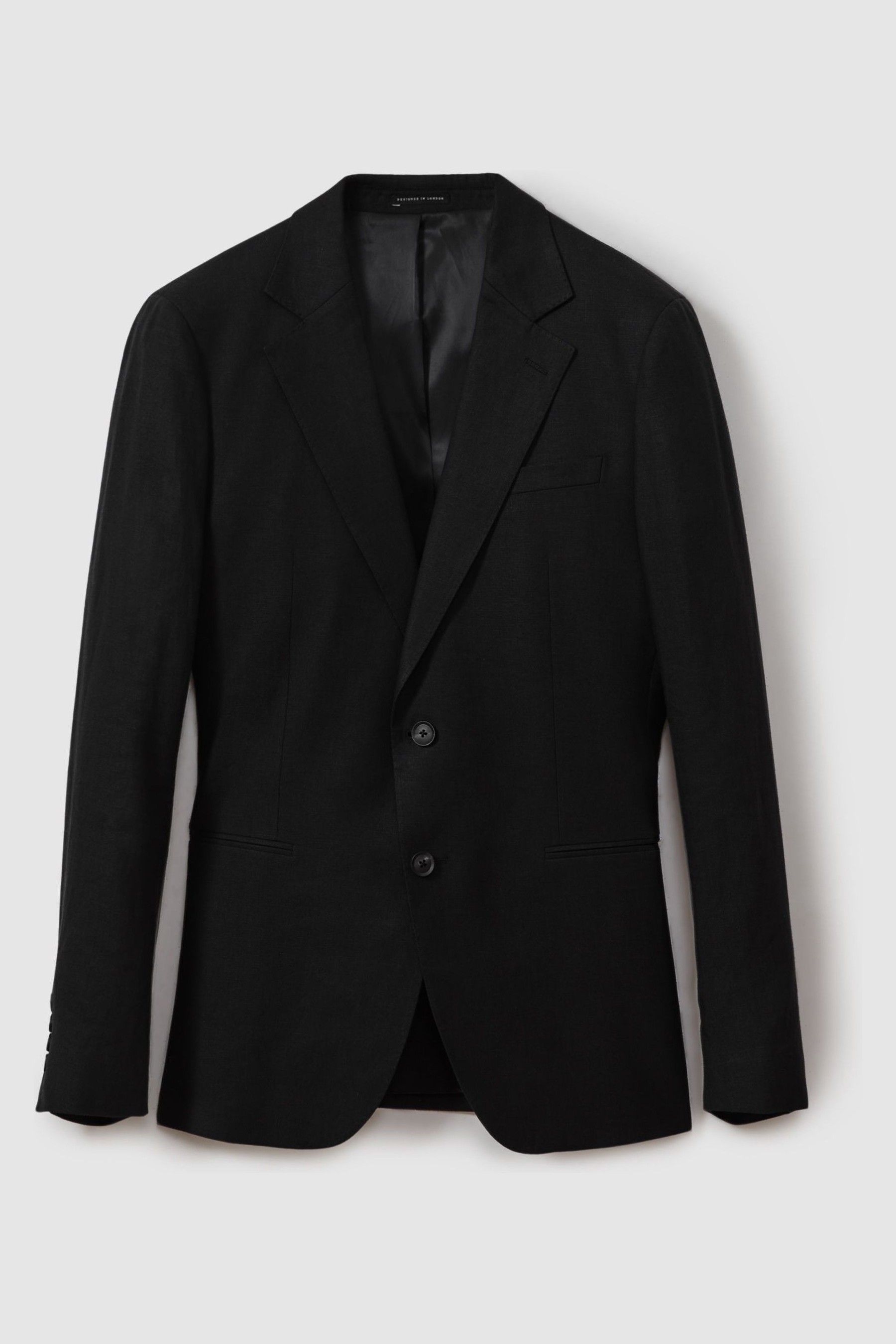 Single-Breasted Linen Suit Blazer Slim Fit in Black - Image 1 of 1