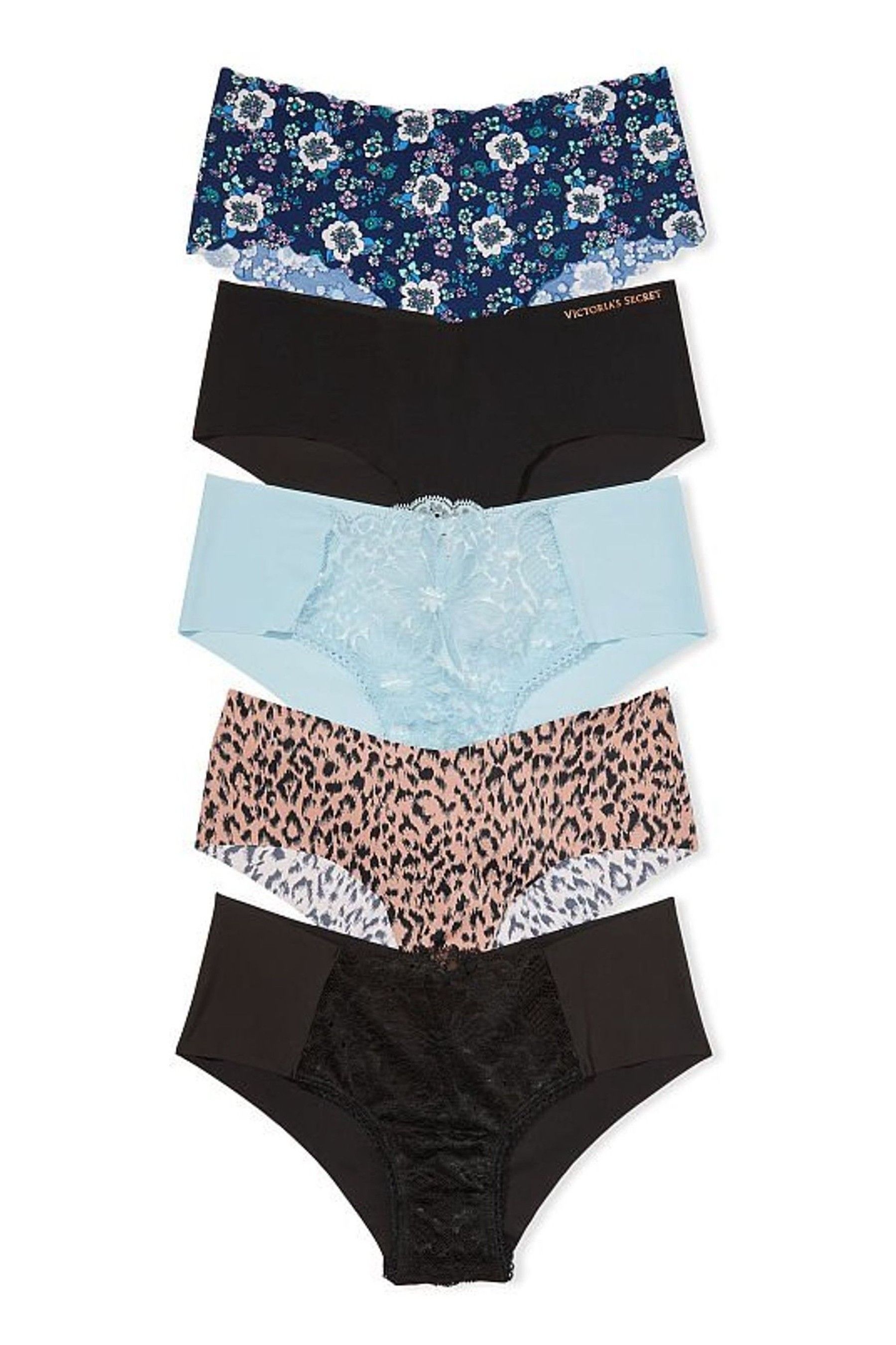 Black/Leopard/Blue Cheeky 5 Pack Knickers - Image 1 of 1