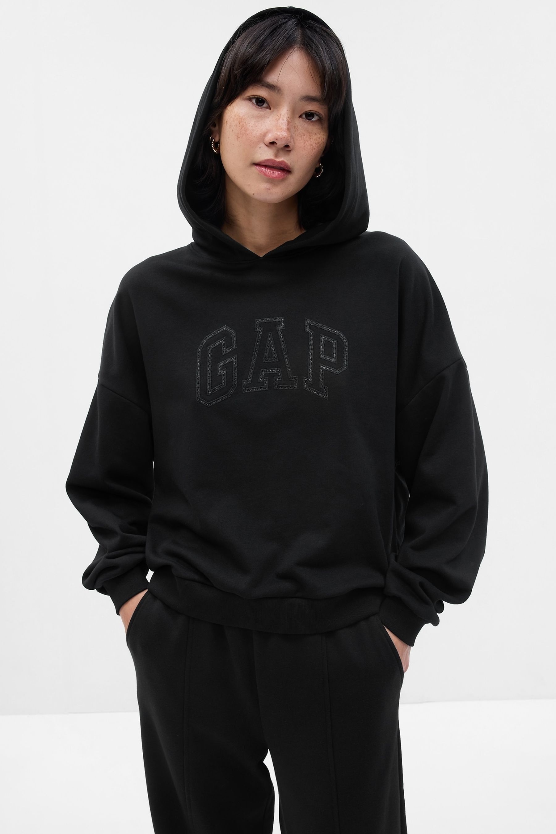 Buy Black Vintage Soft Arch Logo Long Sleeve Hoodie from the Gap online