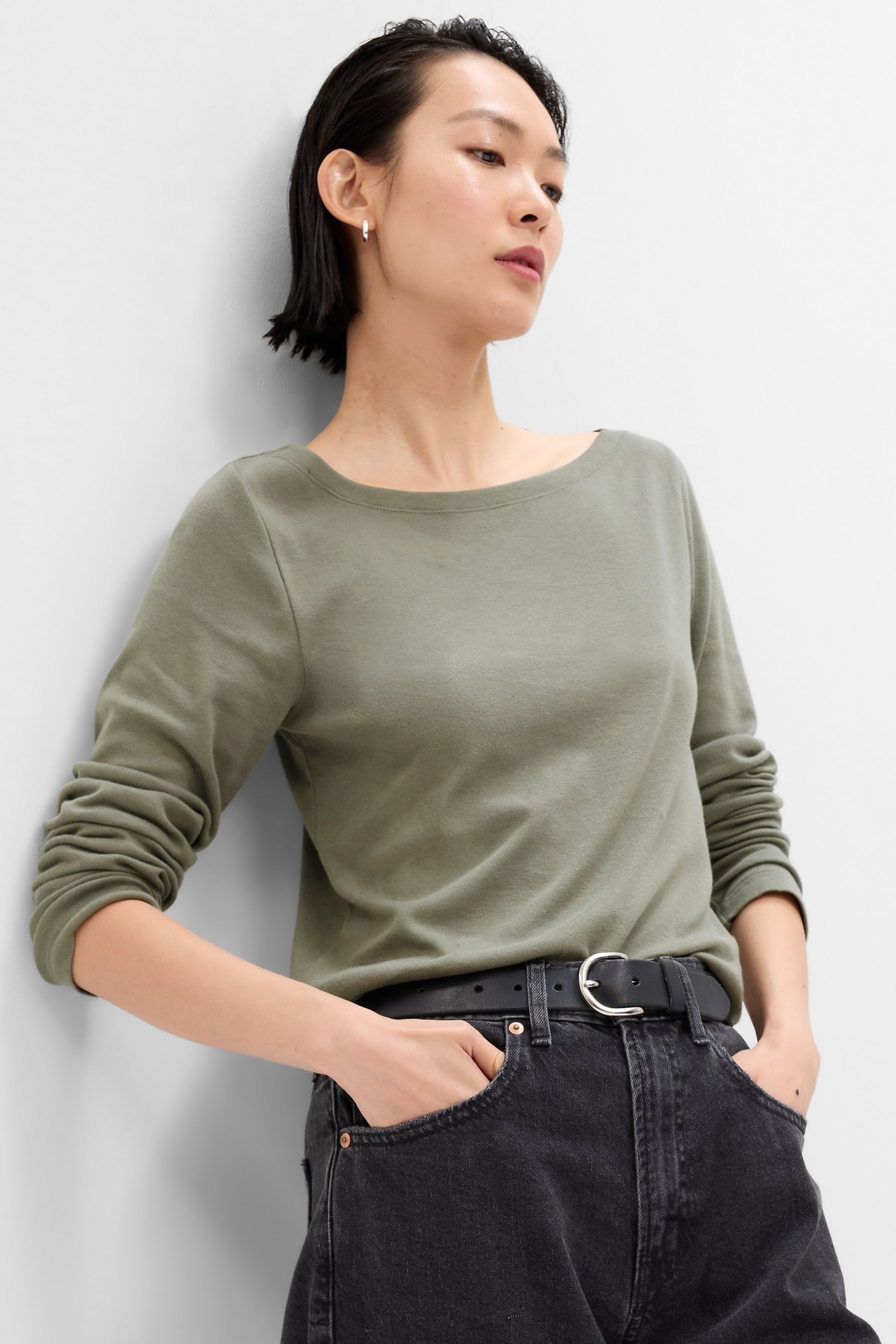 Buy Green Boat Neck Long Sleeve T-Shirt from the Gap online shop