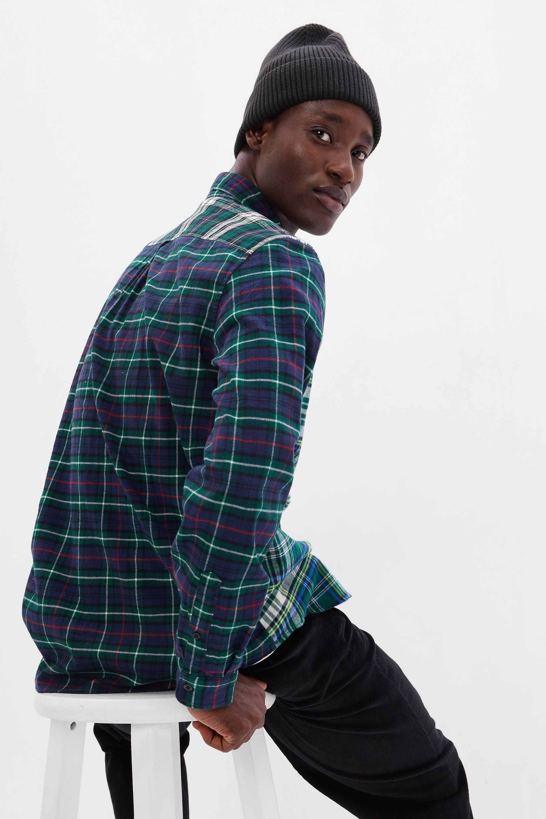 Buy Blue Organic Cotton Mixed Plaid Flannel Shirt from the Gap online shop