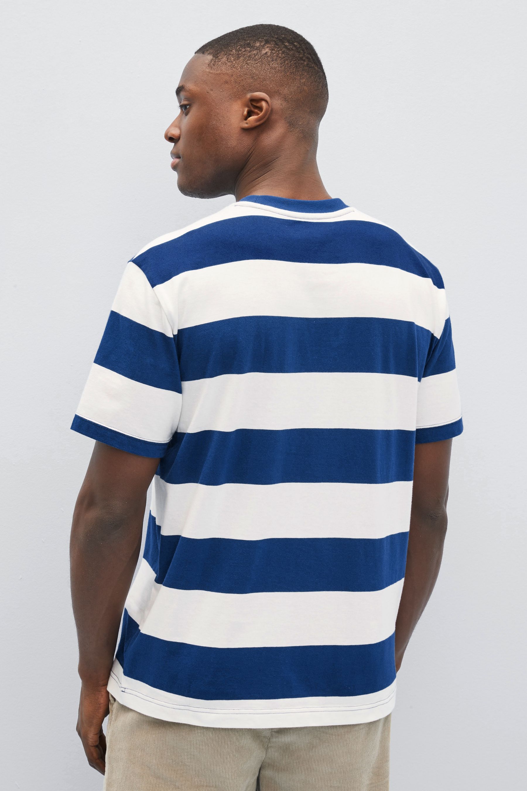 Buy Navy Blue & White Organic Cotton Short Sleeve Crewneck TShirt from