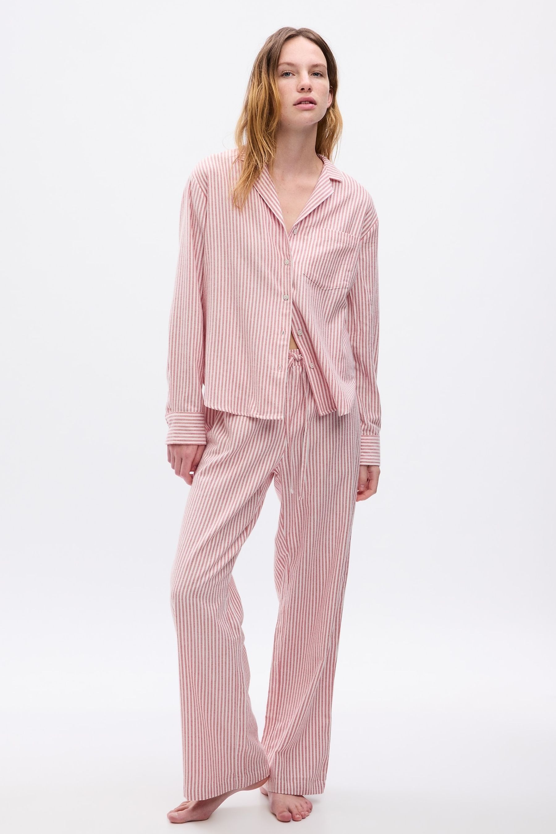 Red Stripe Cotton Print Flannel Pyjama Set