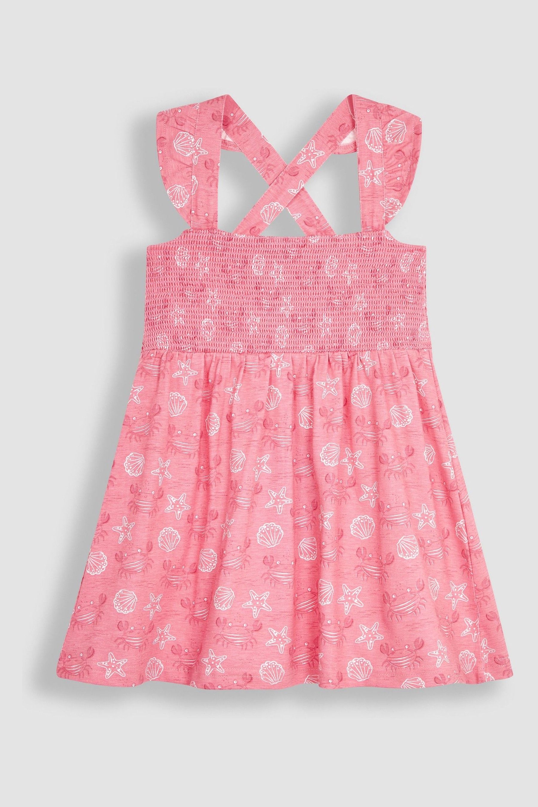 Coral Pink Crab Cross Back Smocked Jersey Dress - Image 1 of 1