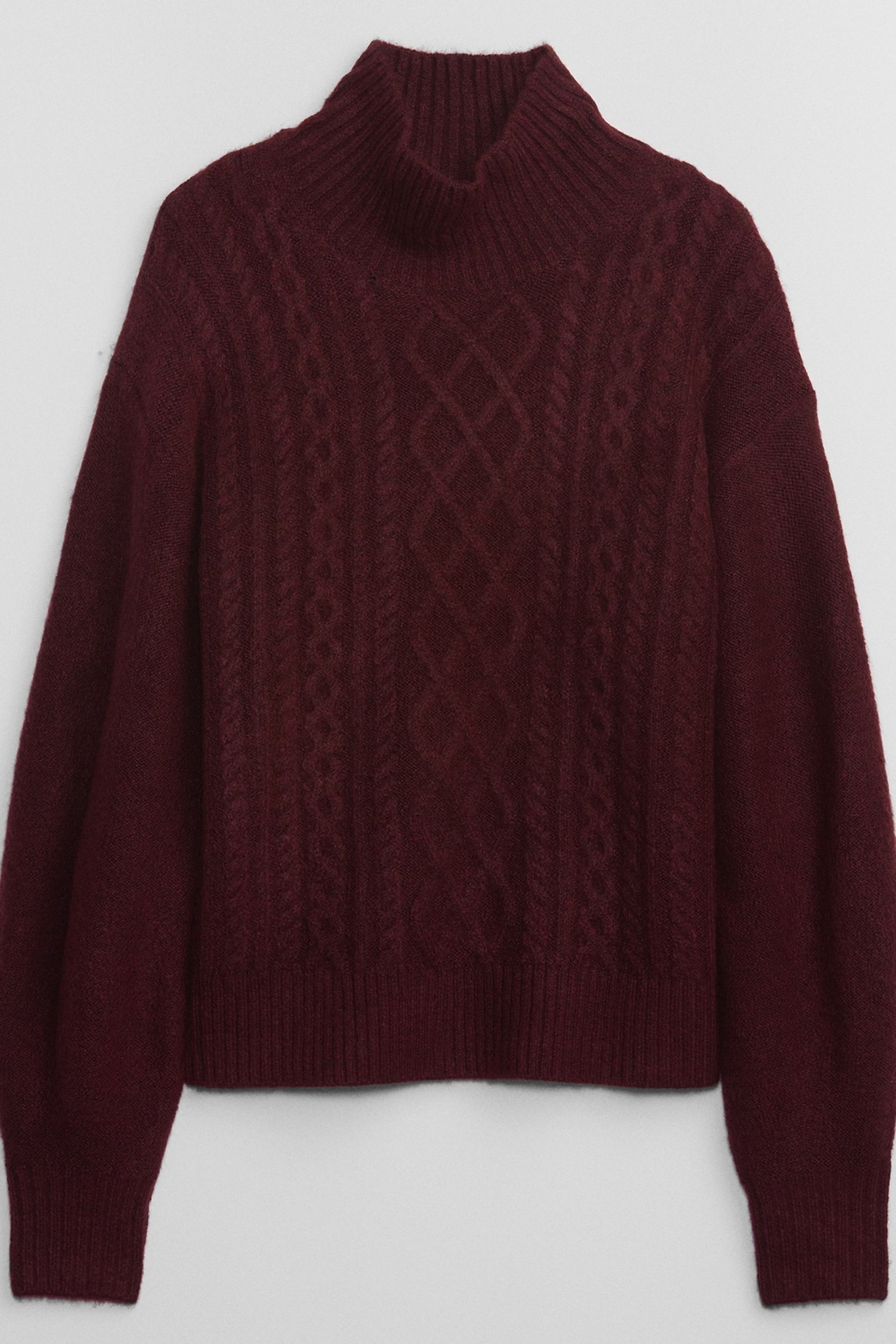 Buy Burgundy Red Relaxed Forever Cosy Turtle Neck Cable Knit Jumper ...