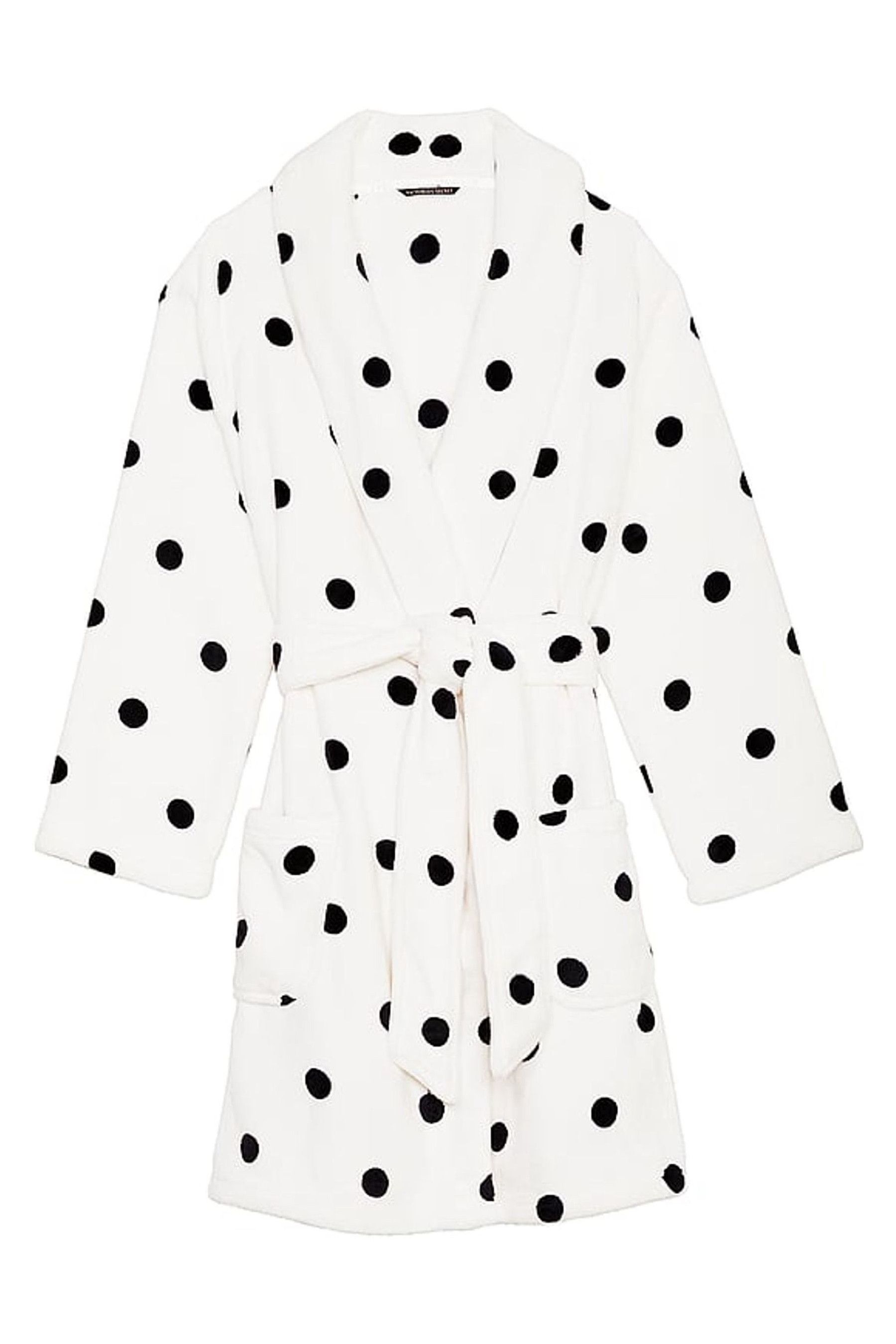 White Black Dots Cosy Short Dressing Gown - Image 1 of 1
