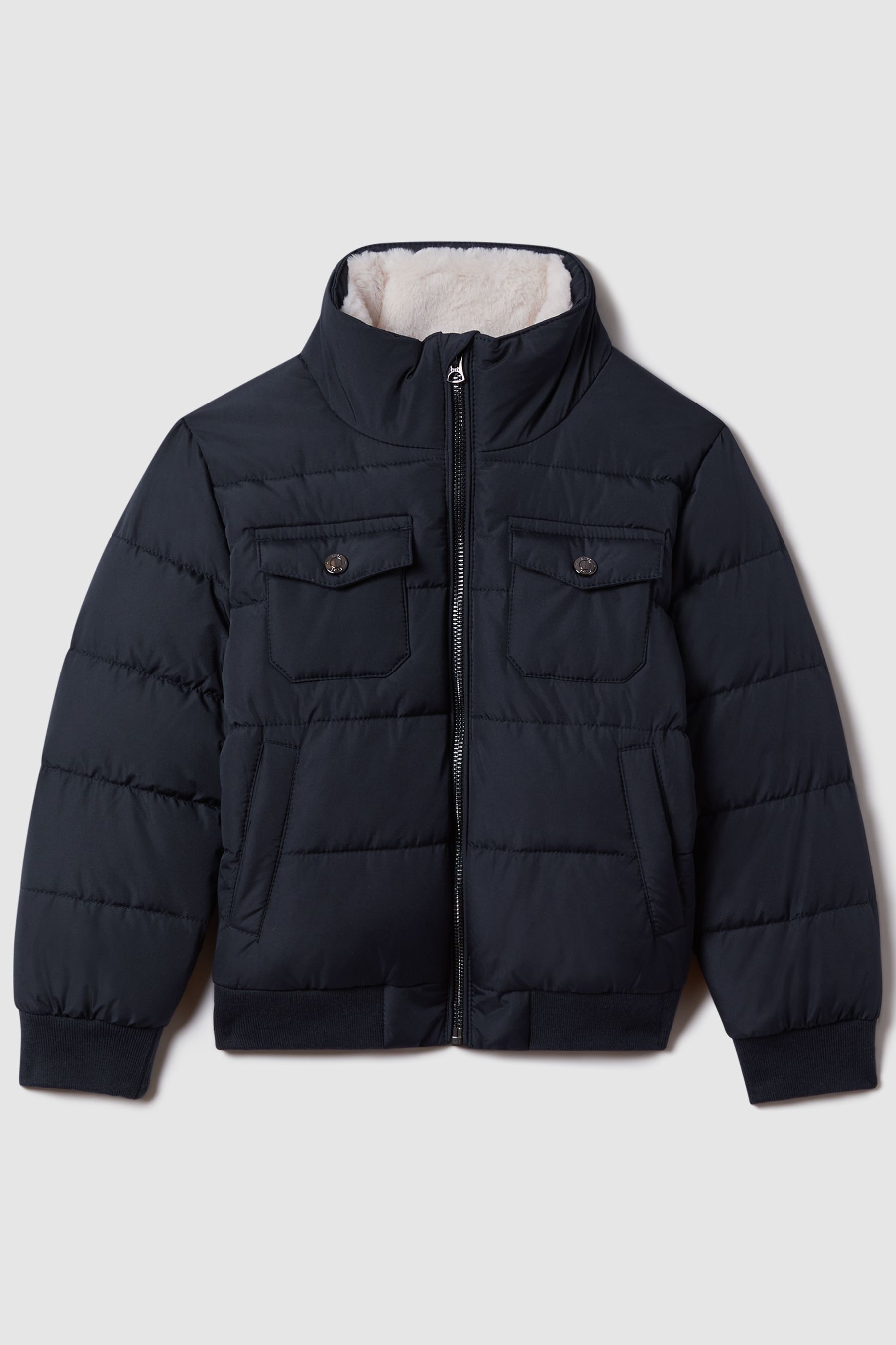 3-9 yrs Padded Faux Fur Coat in Navy - Image 1 of 1