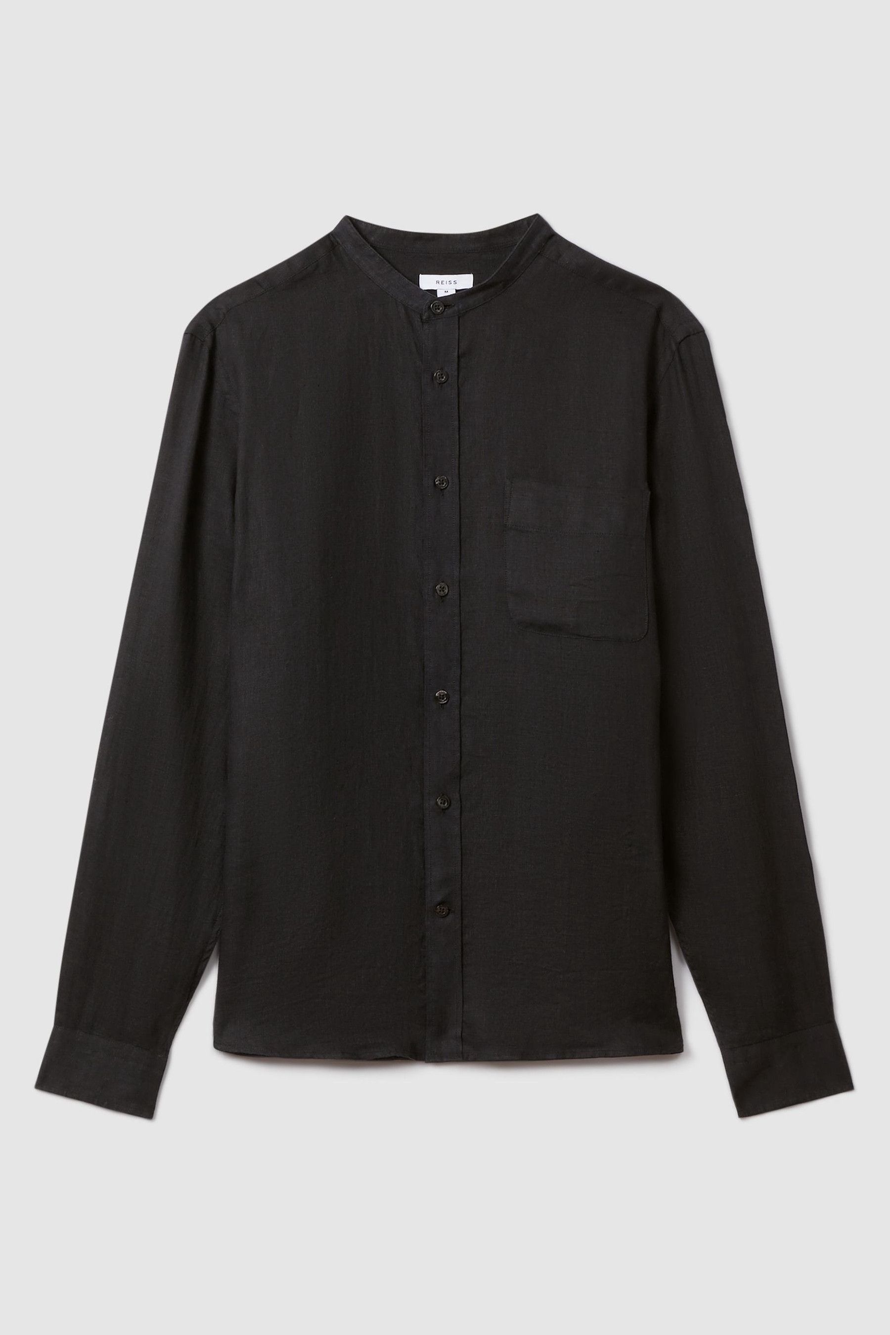 Linen Grandad Collar Shirt in Black - Image 1 of 1