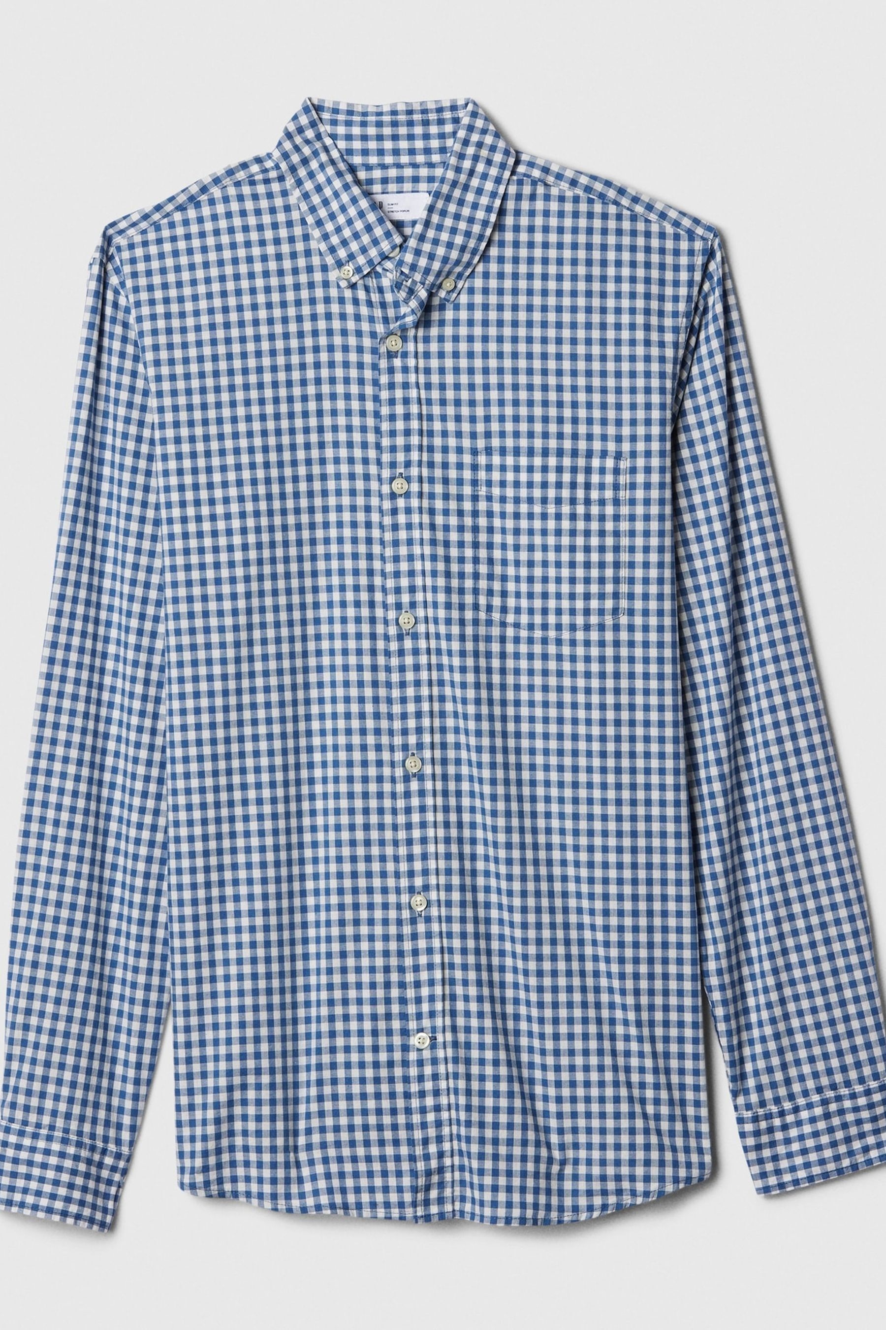 Blue and White Gingham Stretch Button-Up Slim Fit Shirt - Image 1 of 1