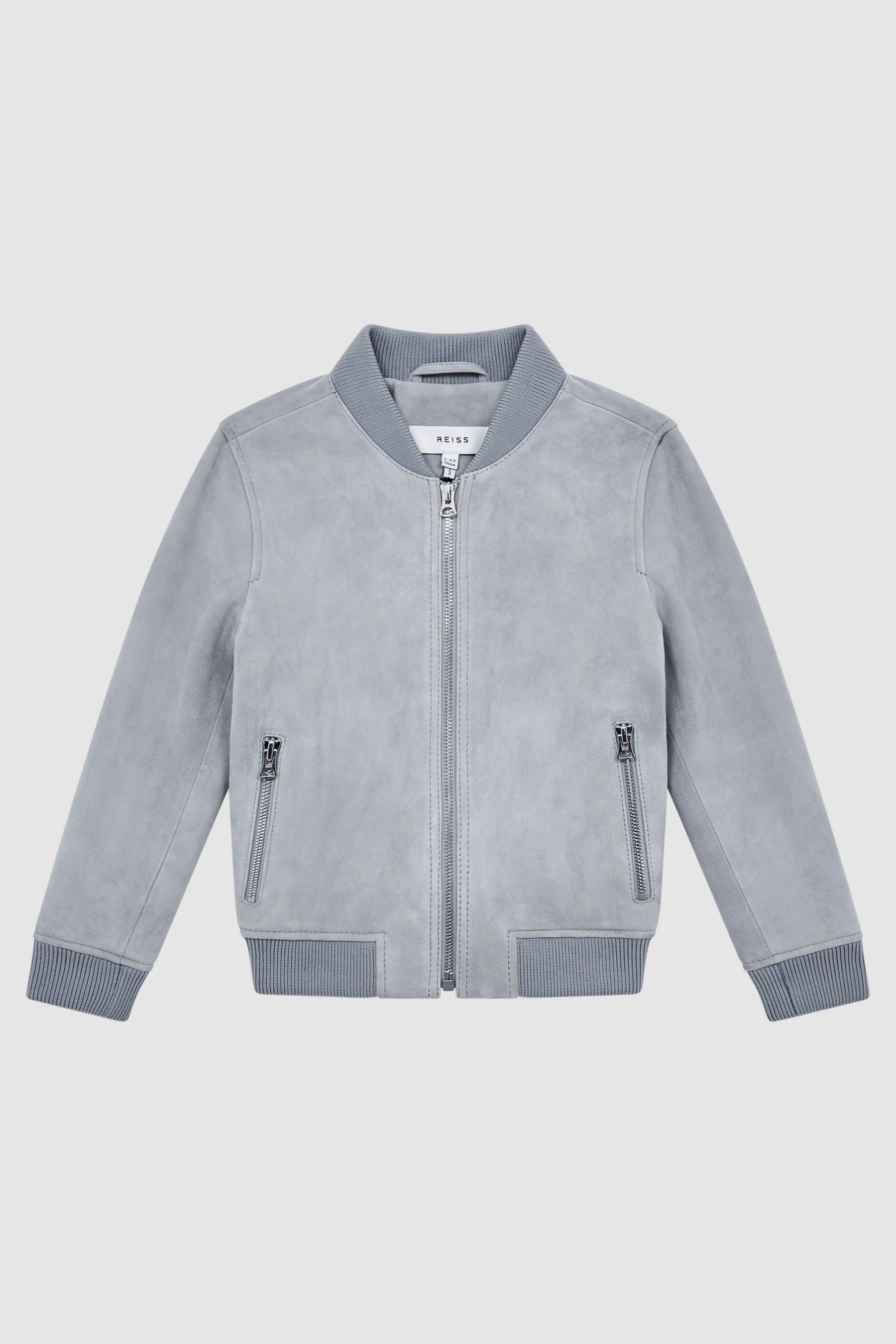 Suede Bomber Jacket in Soft Blue - Image 1 of 1
