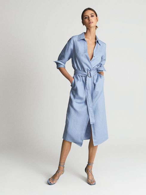 Reiss Emily Linen Blend Belted Dress - REISS
