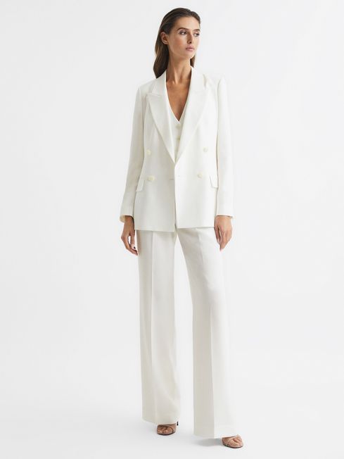 Petite Crepe Double Breasted Blazer in White - REISS