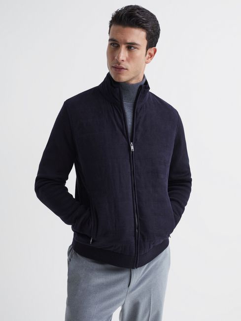 Quilted Hybrid Jacket in Navy - REISS