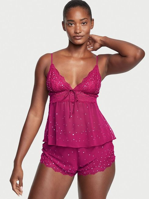 victoria secret stretch lace and chiffon cami set