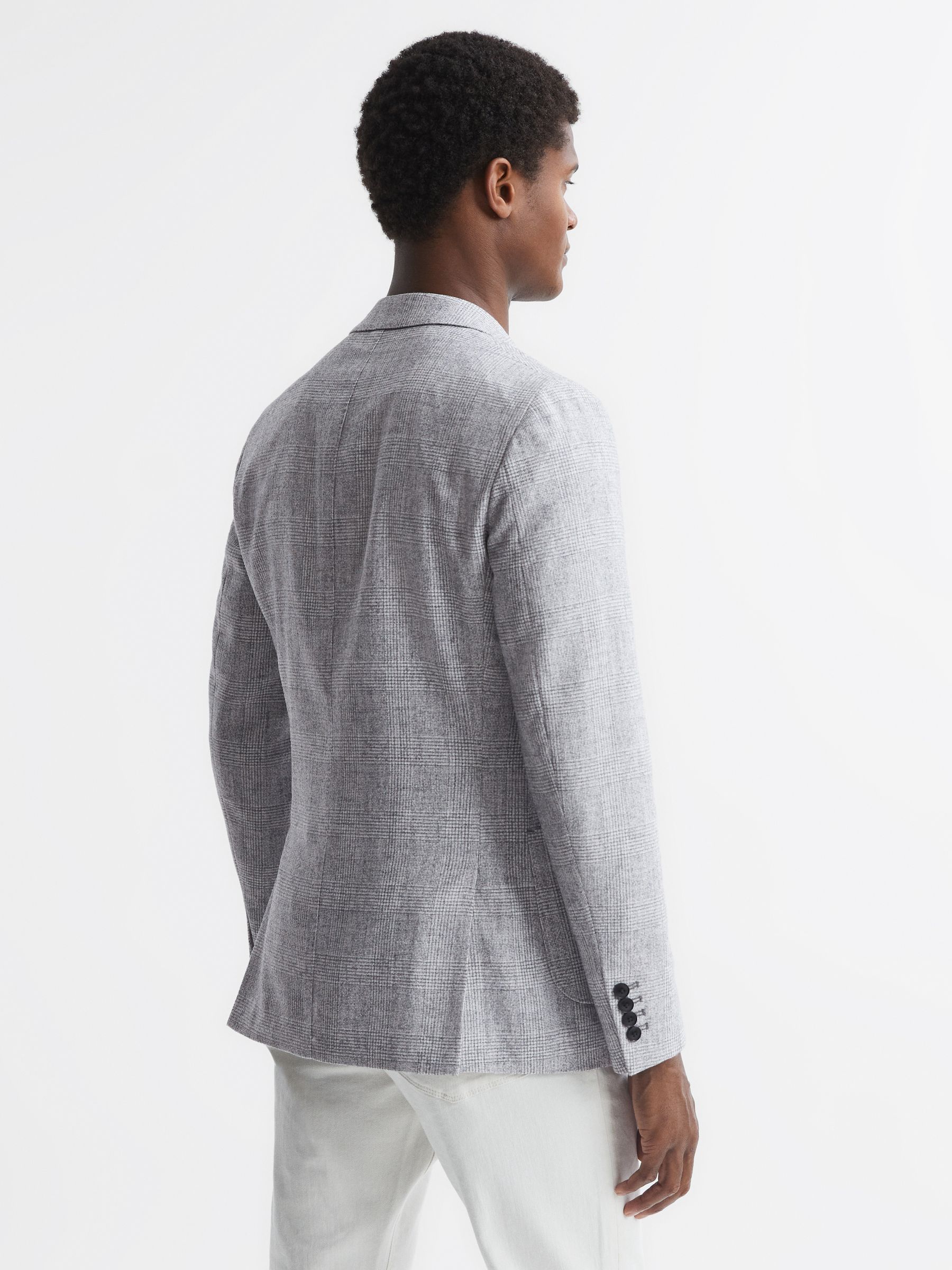 Reiss Single Breasted Check Blazer in Grey REISS