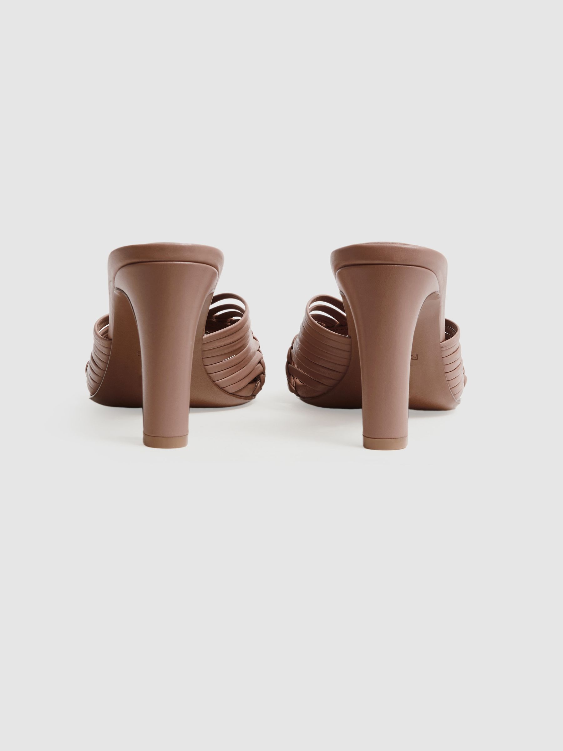 Reiss Leather Woven Heeled Mules in Blush REISS