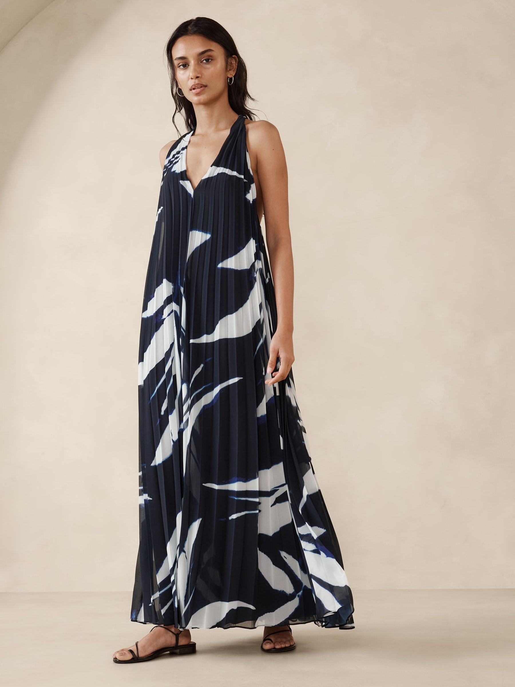 Buy Banana Republic Black White Odetta Pleated Maxi Dress from the Gap online shop