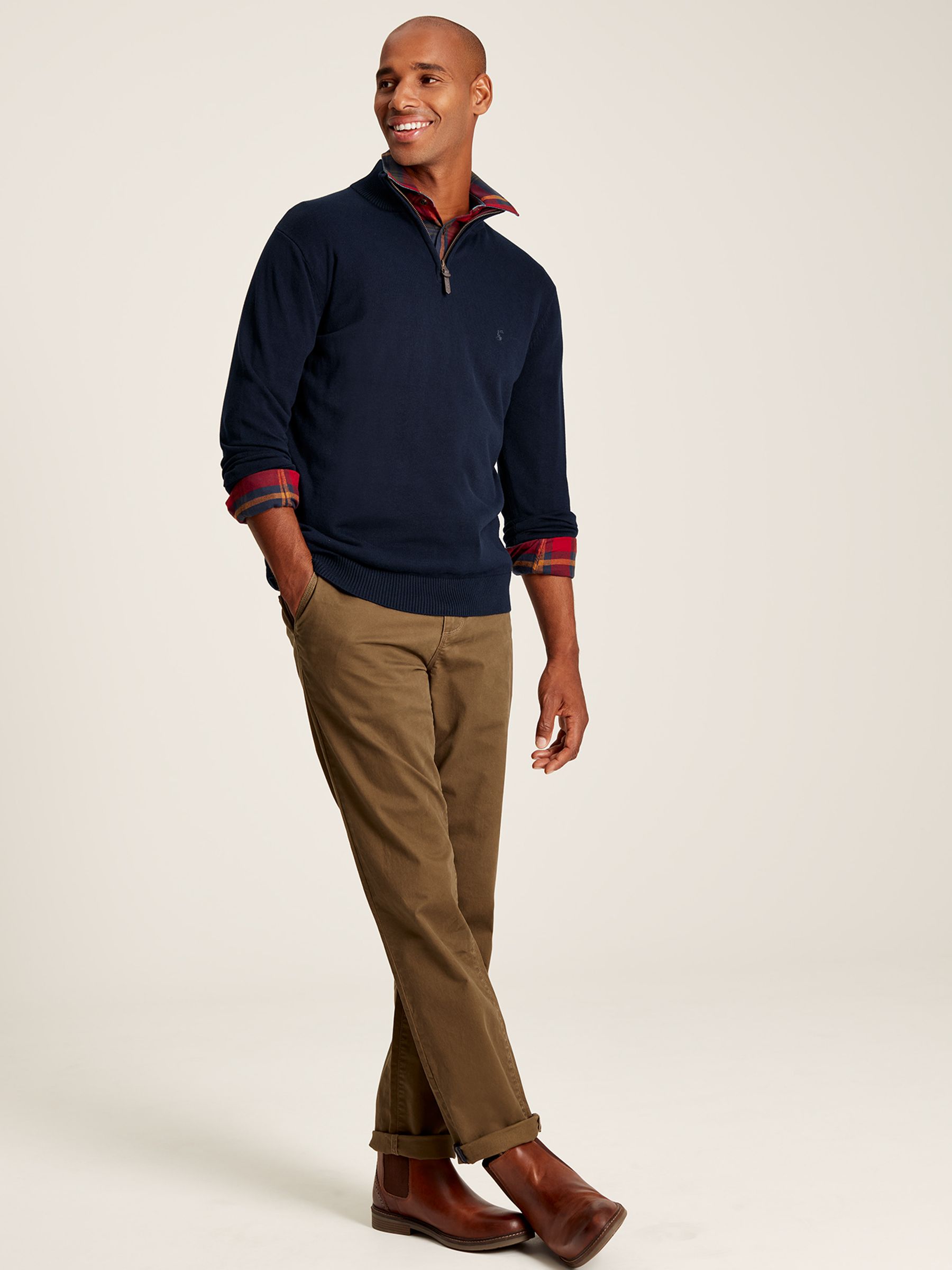 Buy Joules Hillside Navy Knitted Quarter Zip Jumper from the Joules online shop