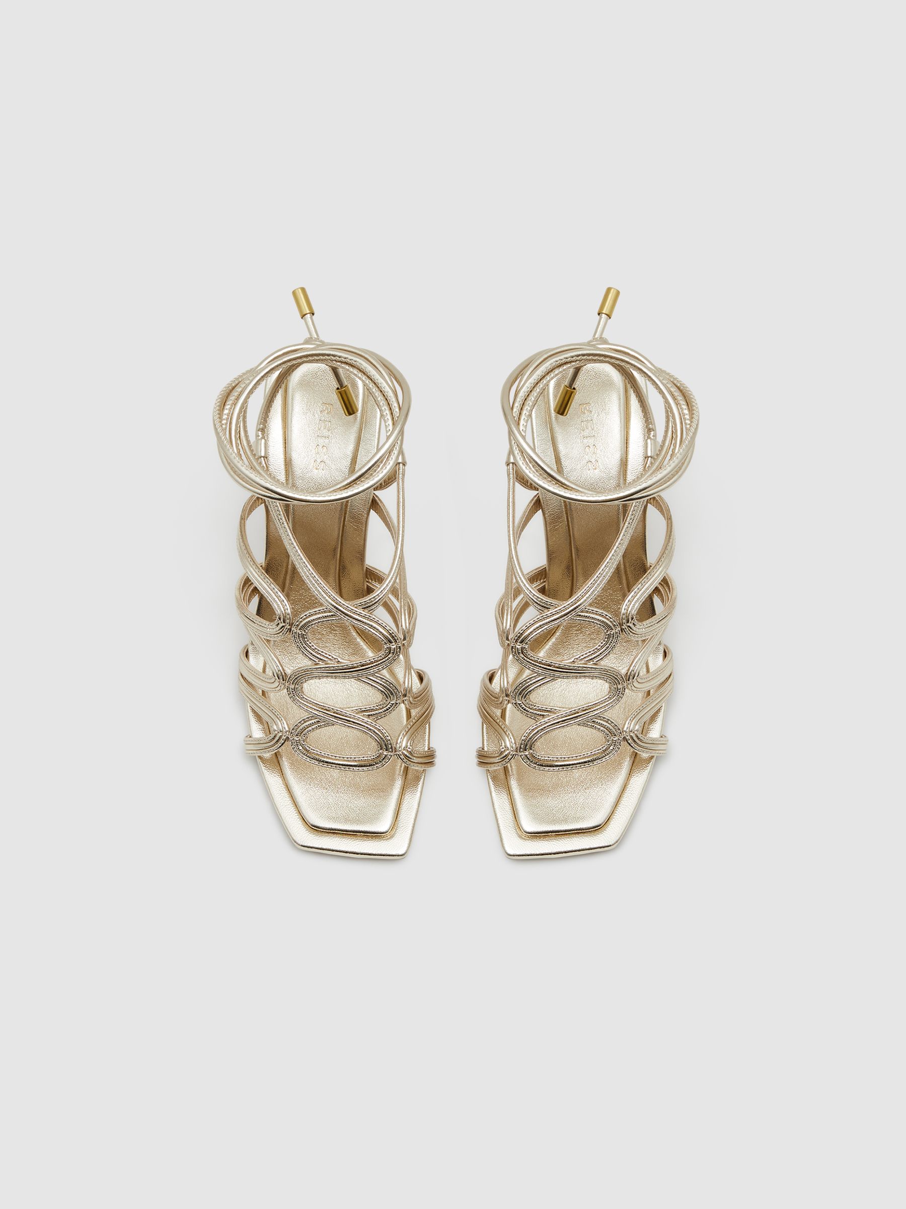 Strappy Open Toe Heeled Sandals in Gold