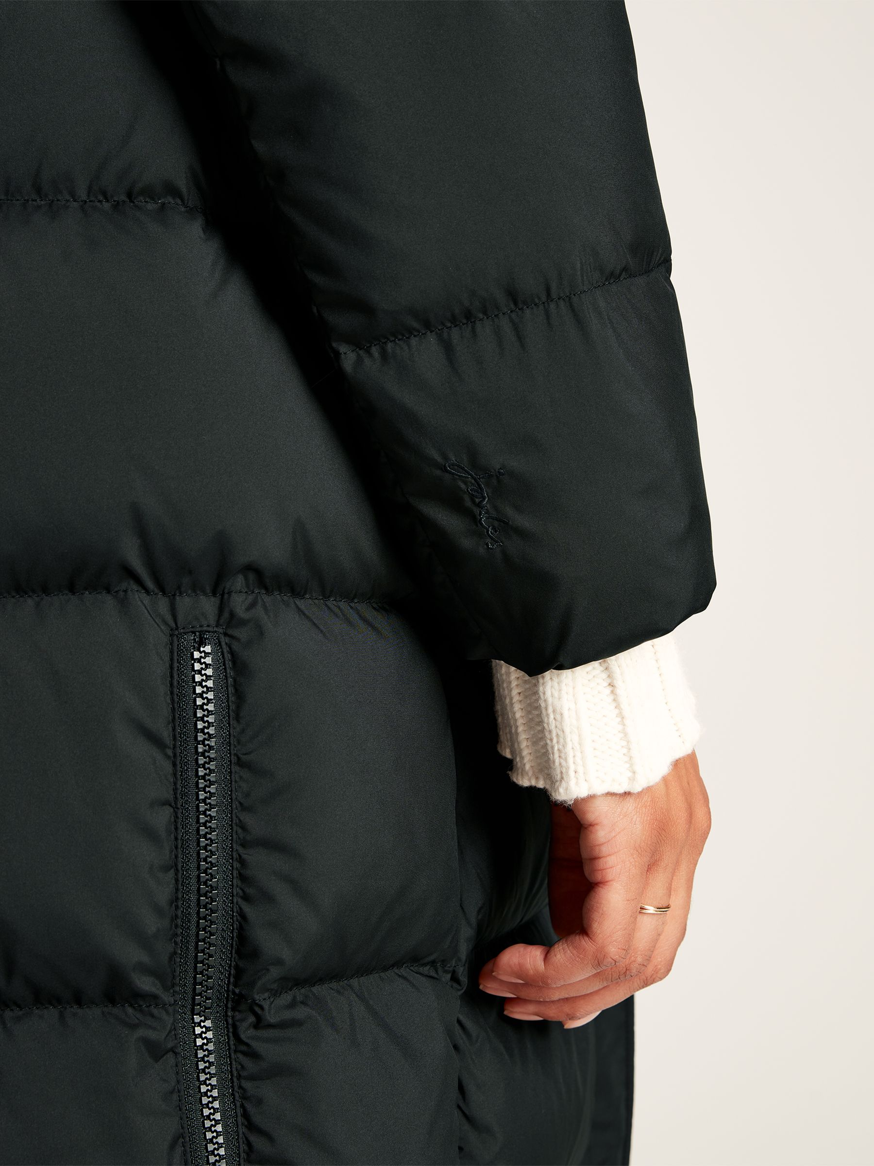Buy Joules Somerton Black Showerproof Down Feather Long Puffer Coat from the Joules online shop