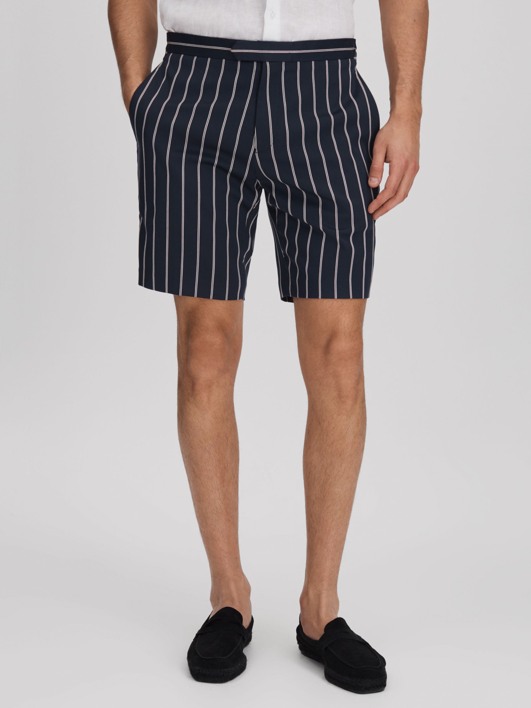 Reiss Striped Side Adjuster Shorts in Navy White REISS