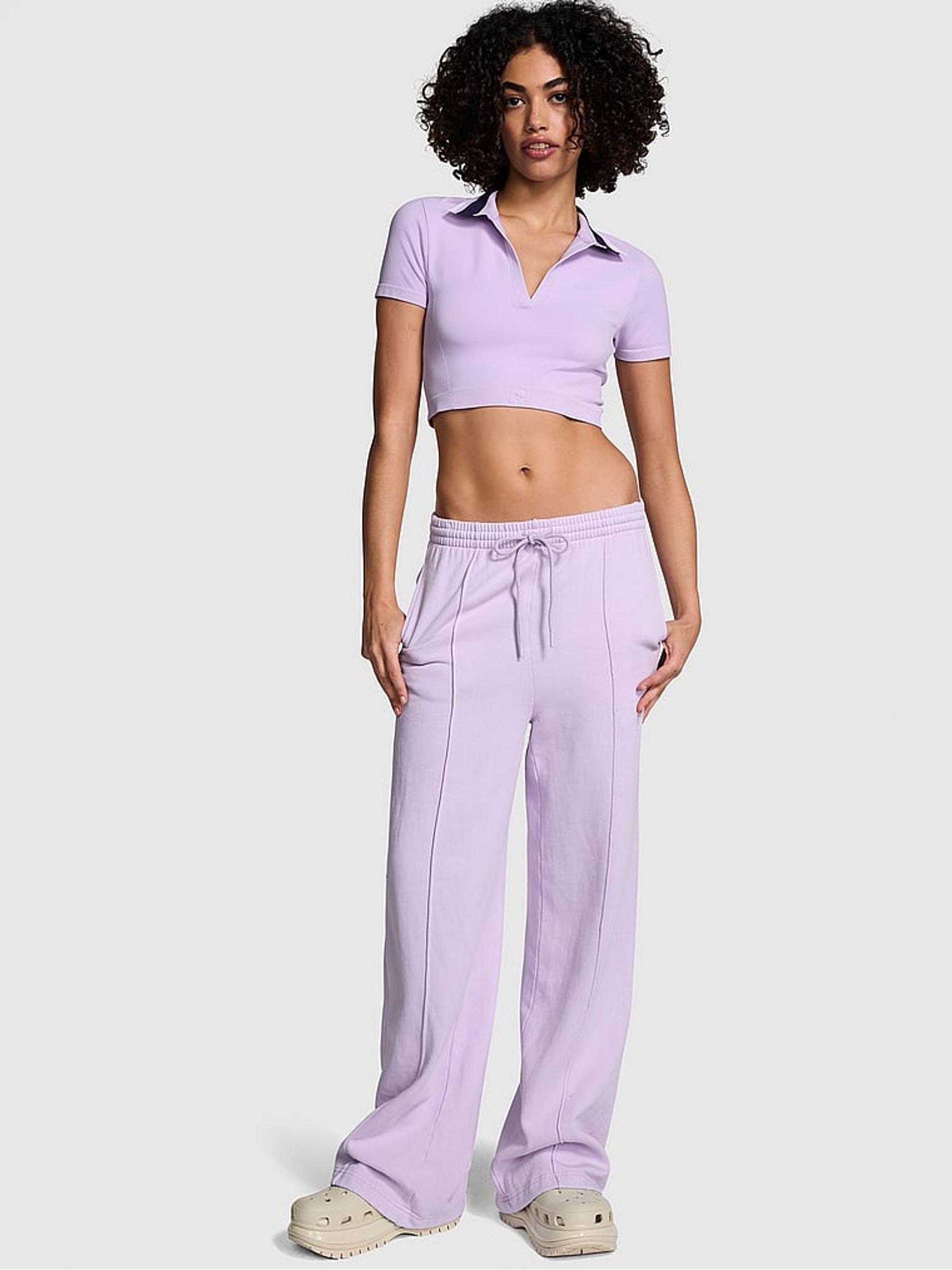 Pastel Lilac Purple Wide Leg Fleece Jogger