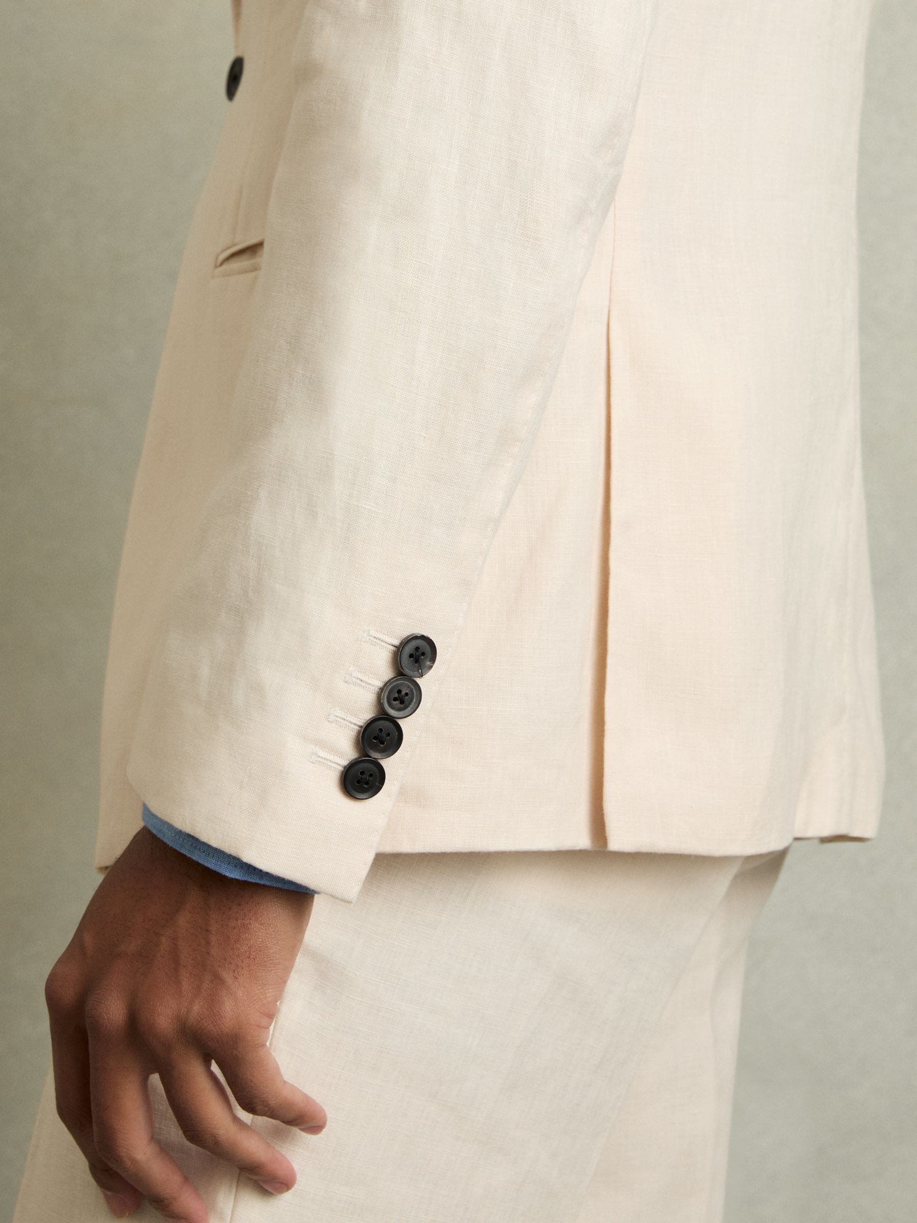 Reiss Single Breasted Linen Suit Blazer Slim Fit in Stone REISS