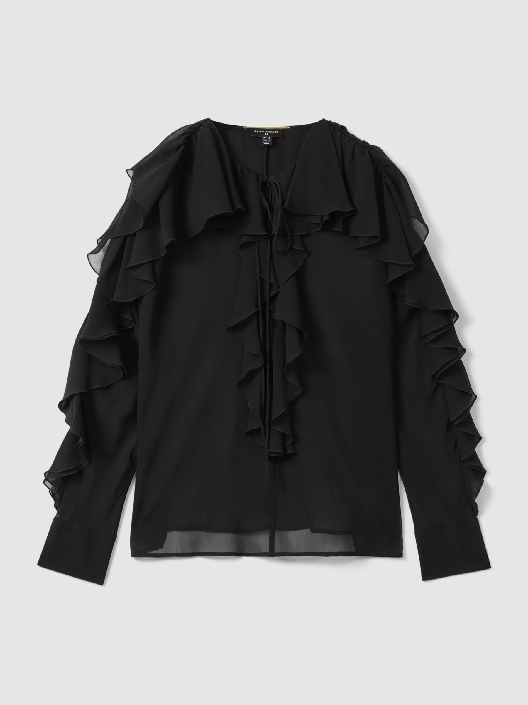 Silk Ruffle Blouse in Black