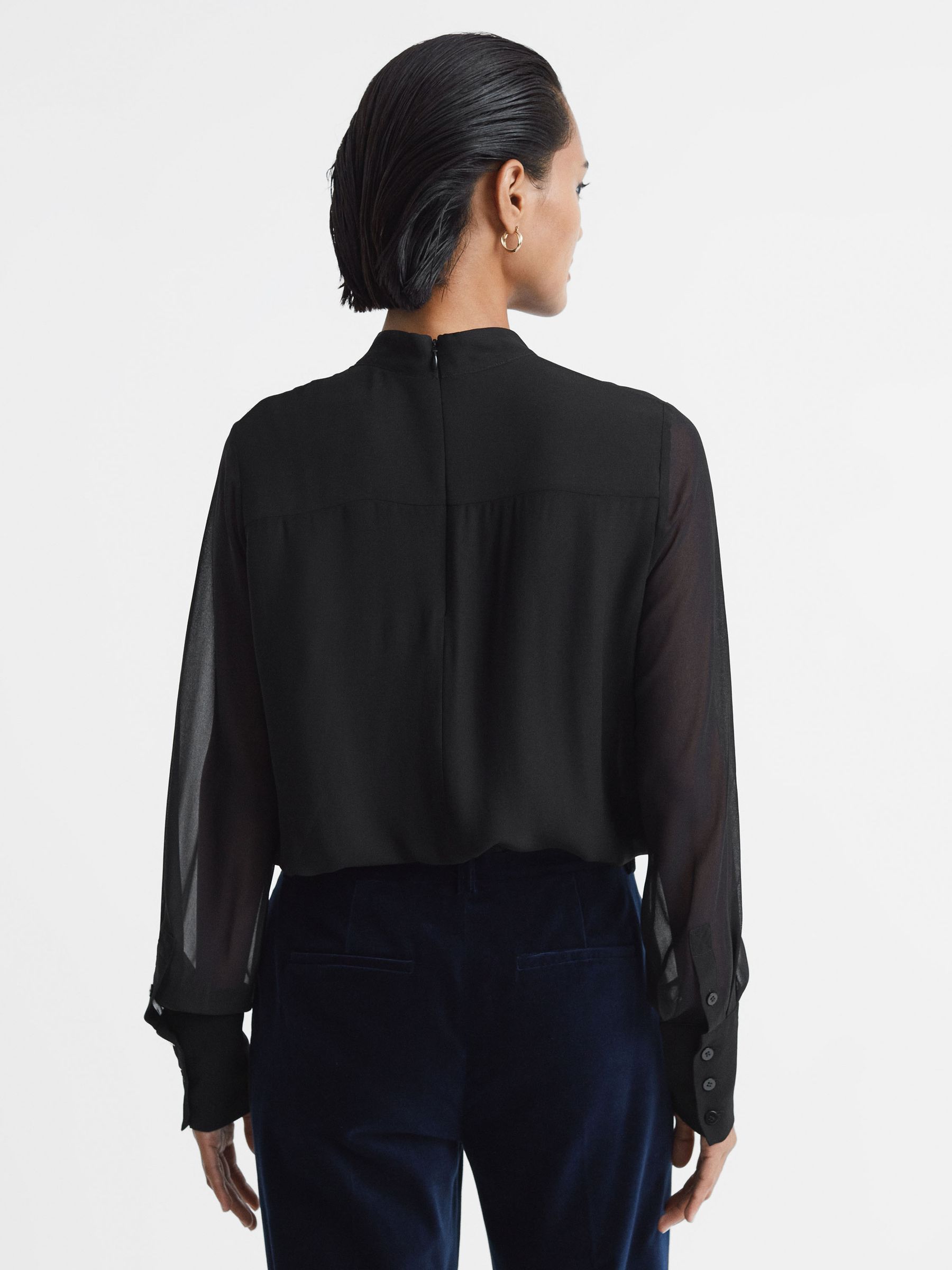 Sheer black blouse long sleeve online