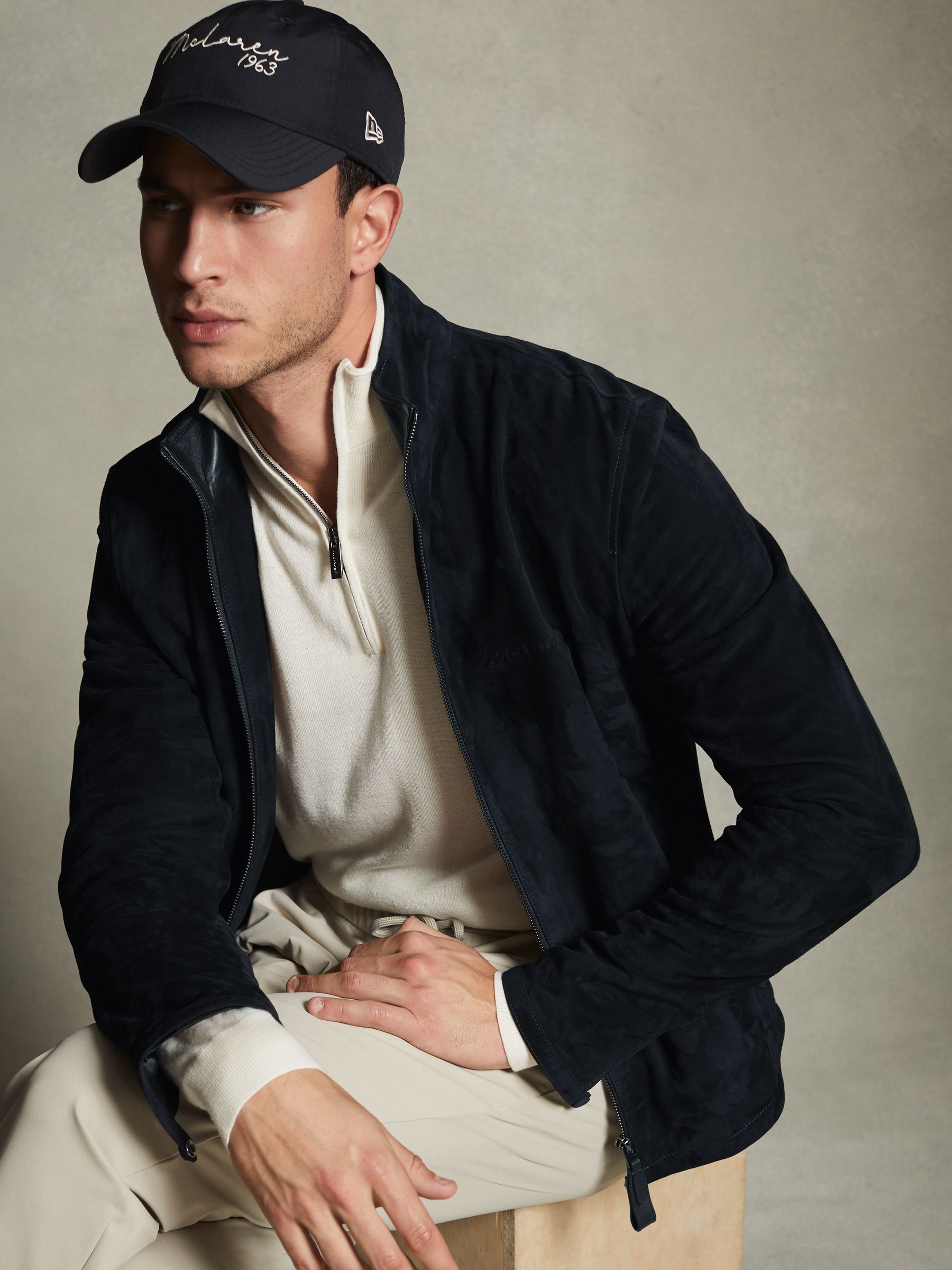 Reiss Suede Zip Through Jacket in Navy REISS