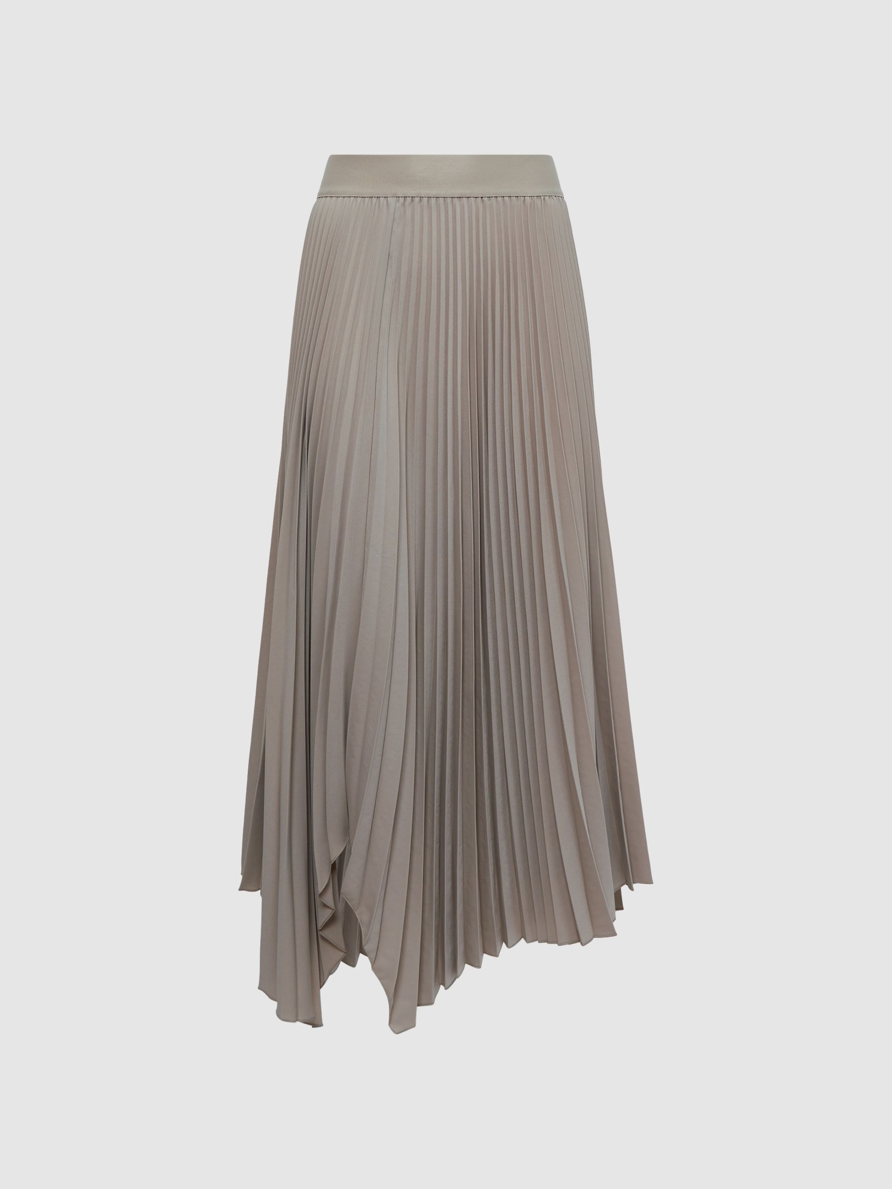 Reiss Pleated Asymmetric Midi Skirt in Champagne REISS