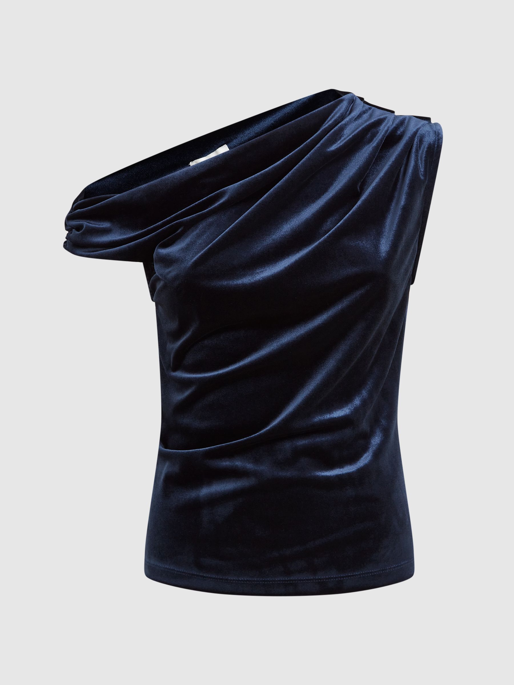 Reiss Velvet Off The Shoulder Top in Navy REISS