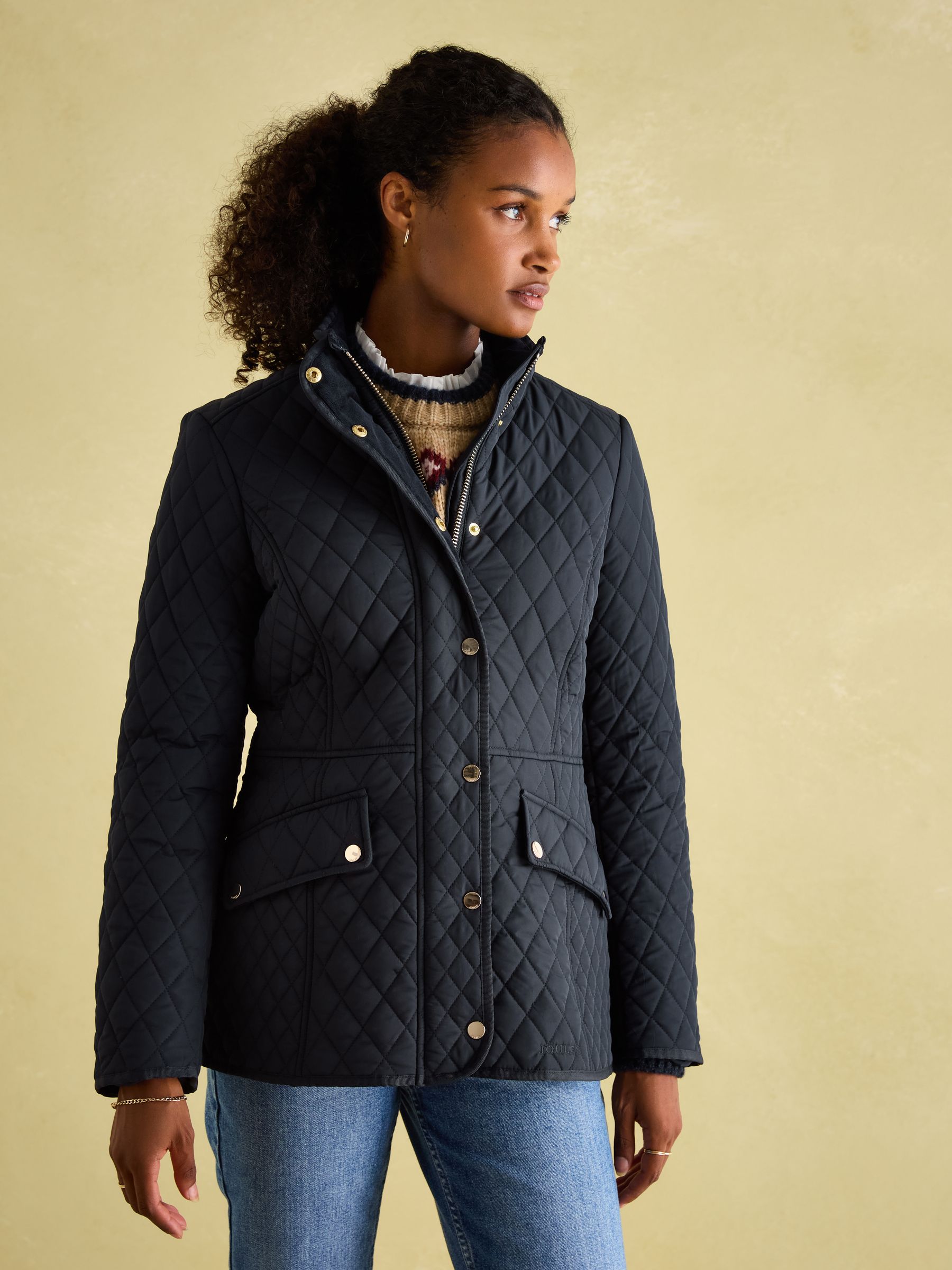 Buy Joules Allendale Navy Blue Showerproof Diamond Quilted Coat from the Joules online shop