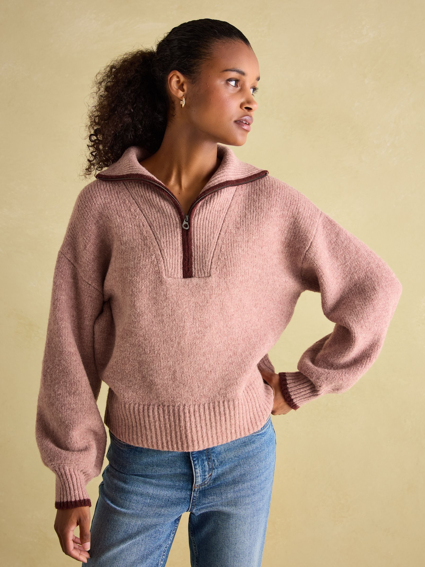 Pink quarter zip sweater top