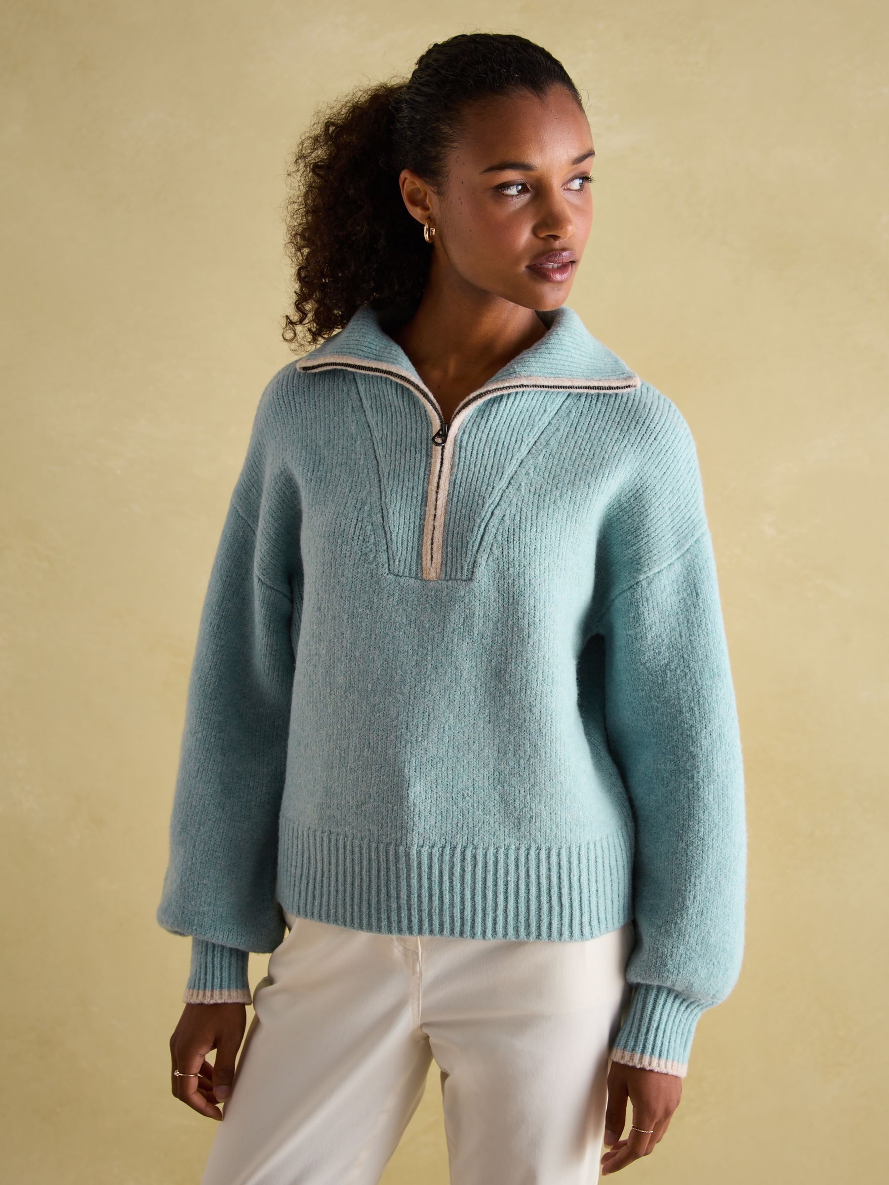 Buy Joules Elmore Blue Knitted Quarter Zip Jumper from the Joules online shop