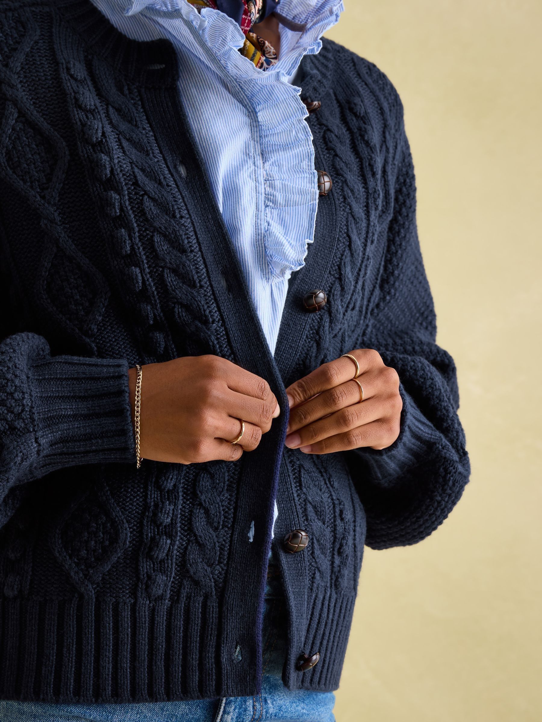 Navy blue cable knit cardigan online