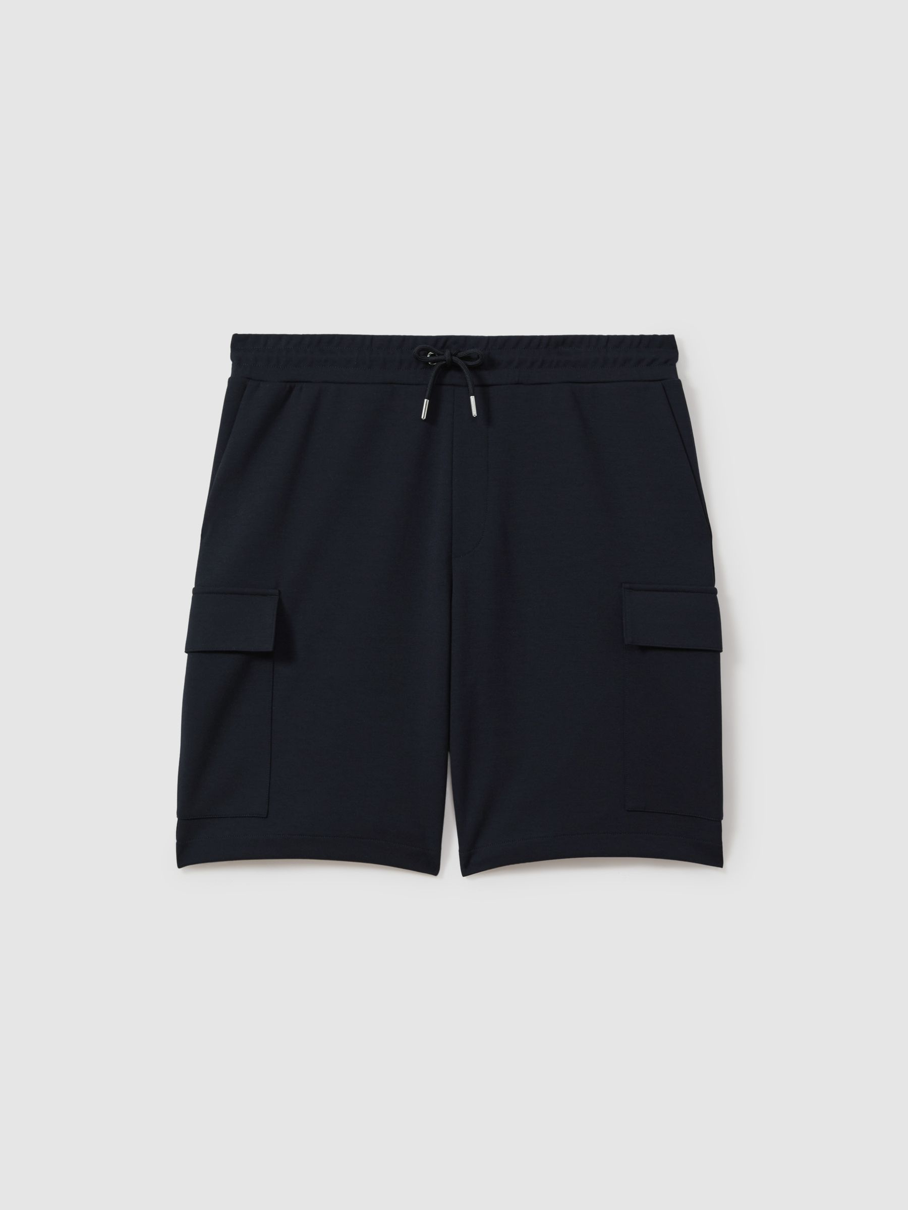 Reiss Interlock Jersey Drawstring Shorts in Navy Blue REISS