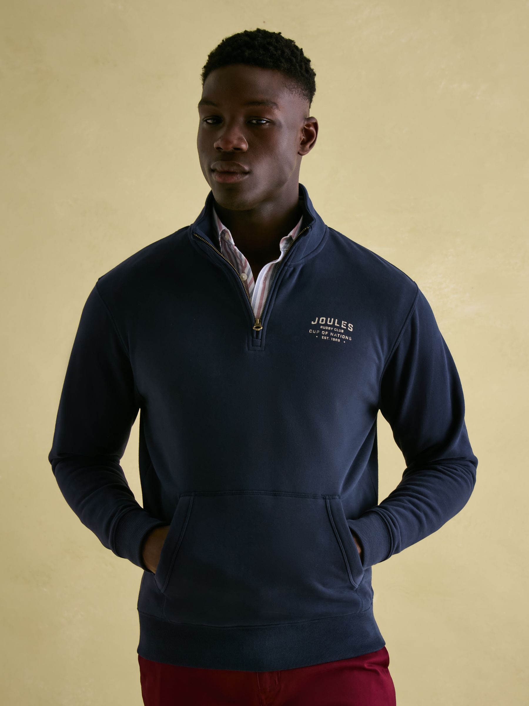 Jenkins Navy Blue Quarter Zip Graphic Sweatshirt Joules