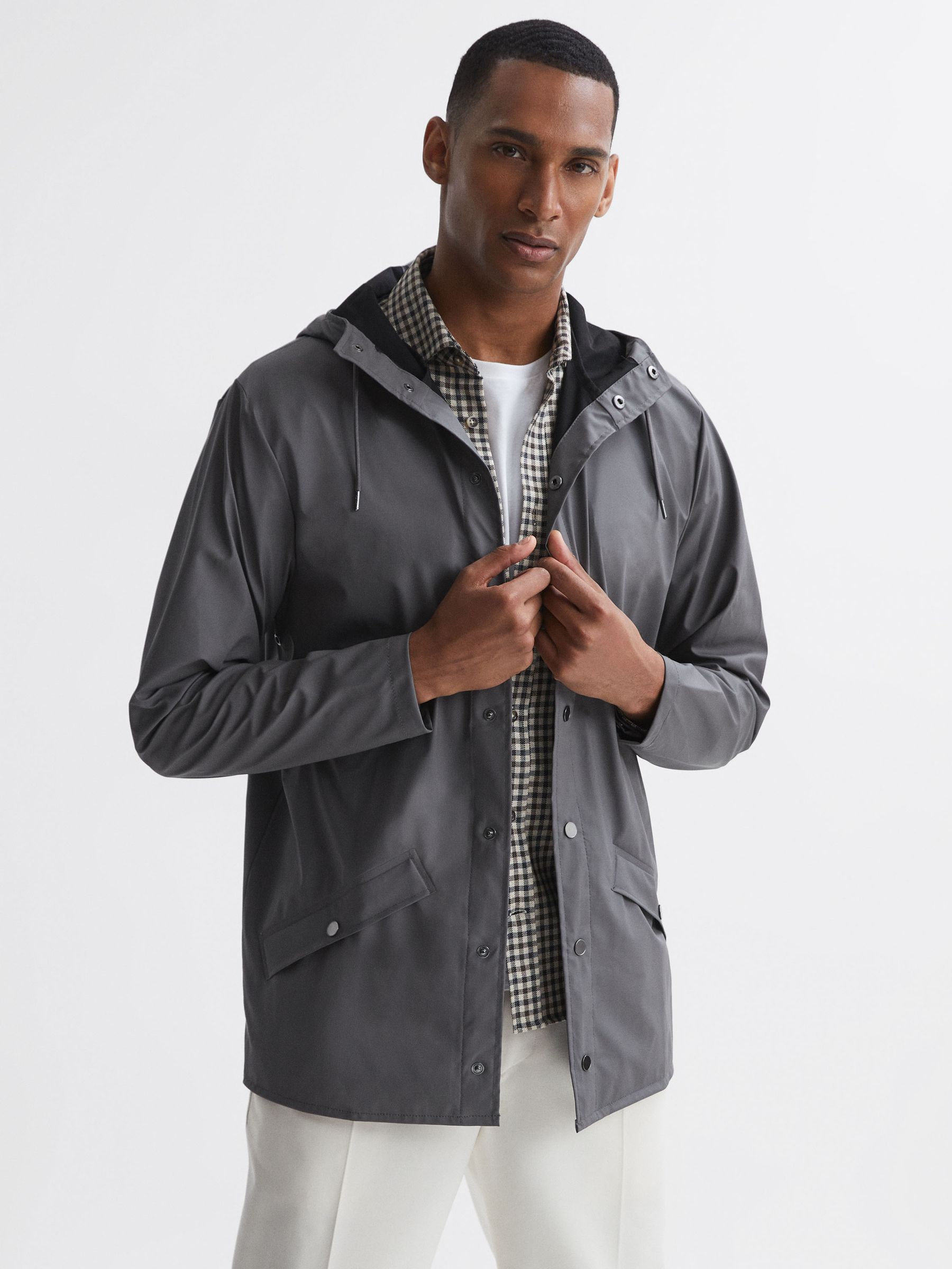 Rains Unisex Hooded Raincoat Jacket in Grey