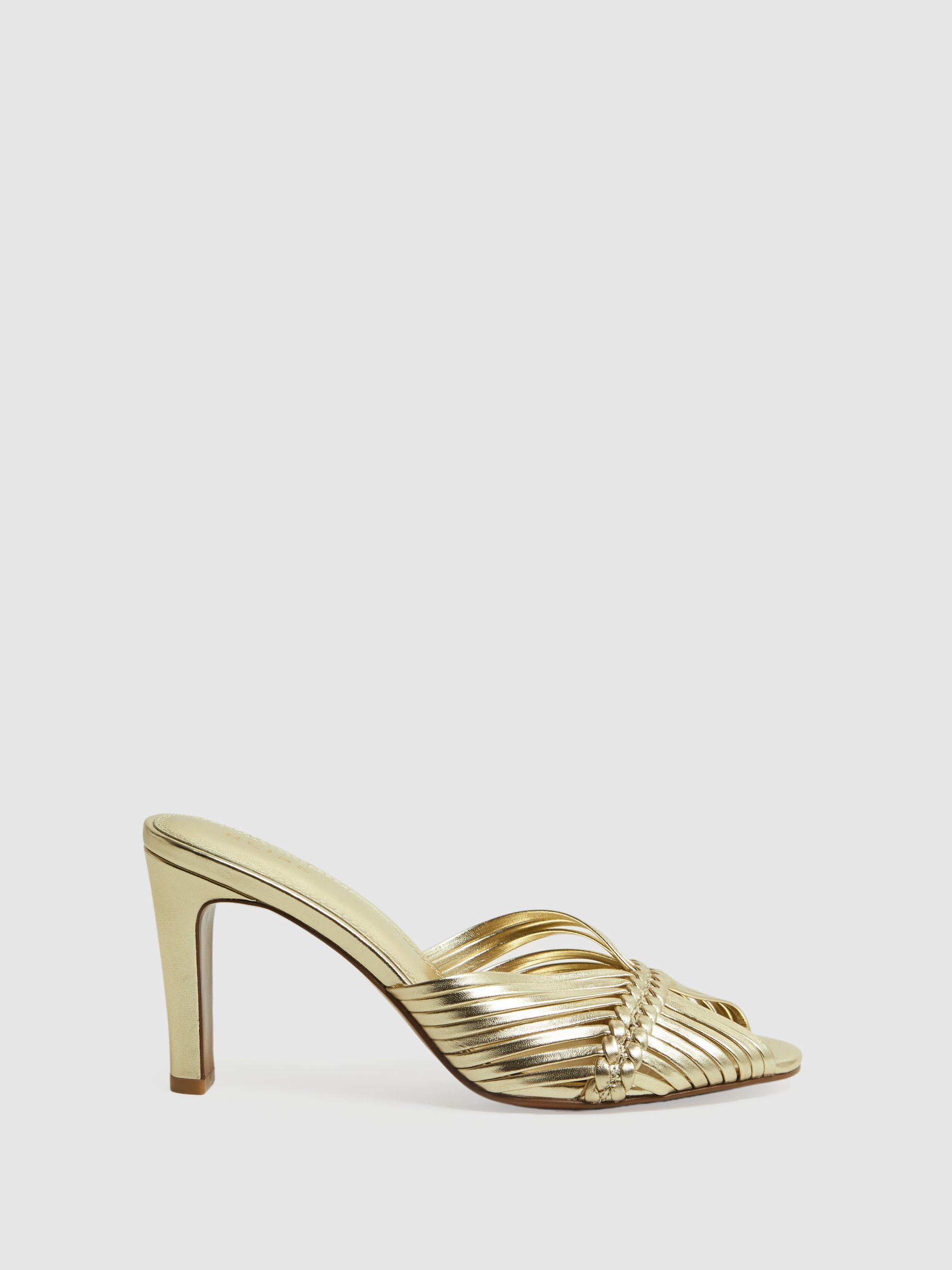Woven heeled mules top