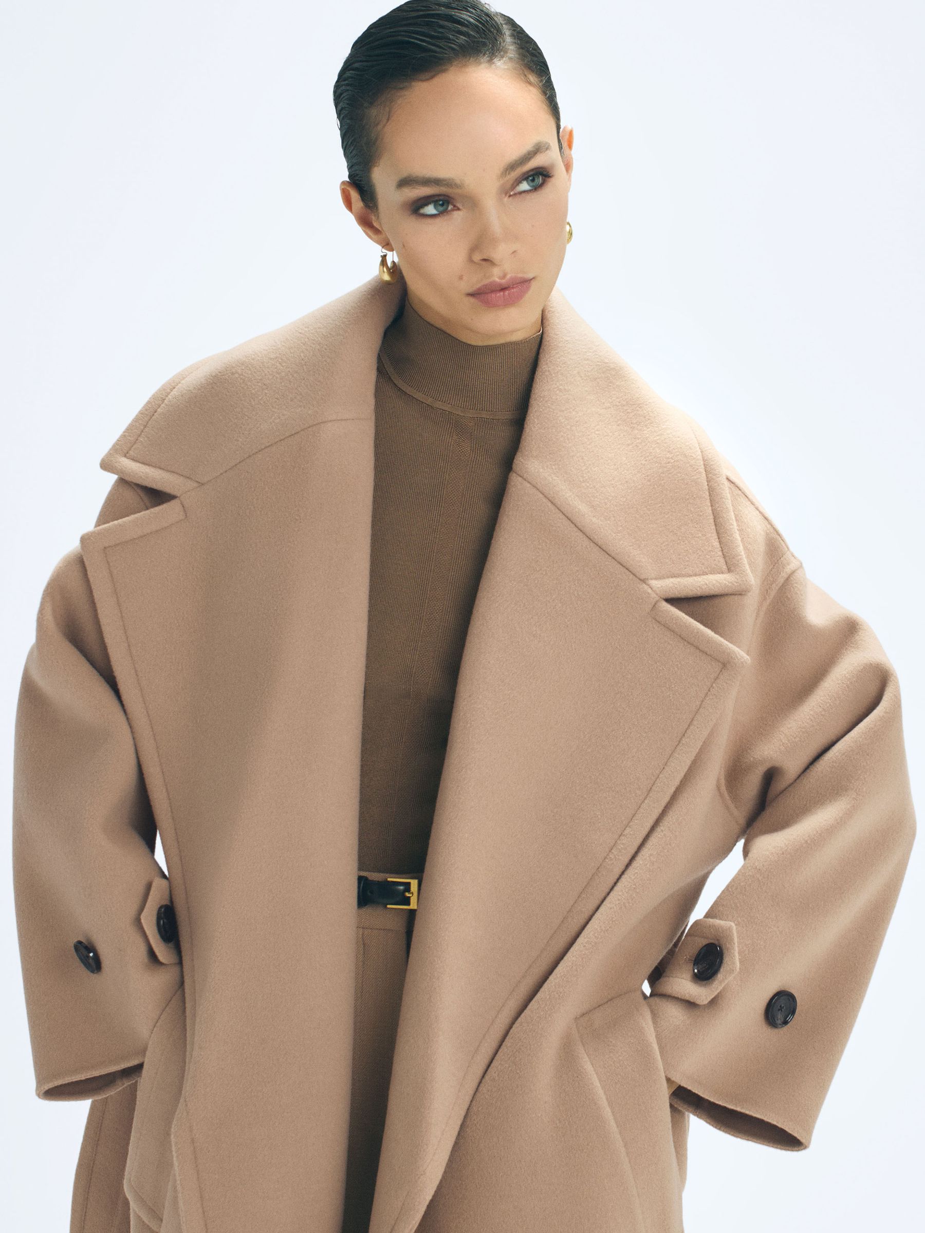 Reiss Atelier Wool Cashmere Blindseam Coat in Camel REISS