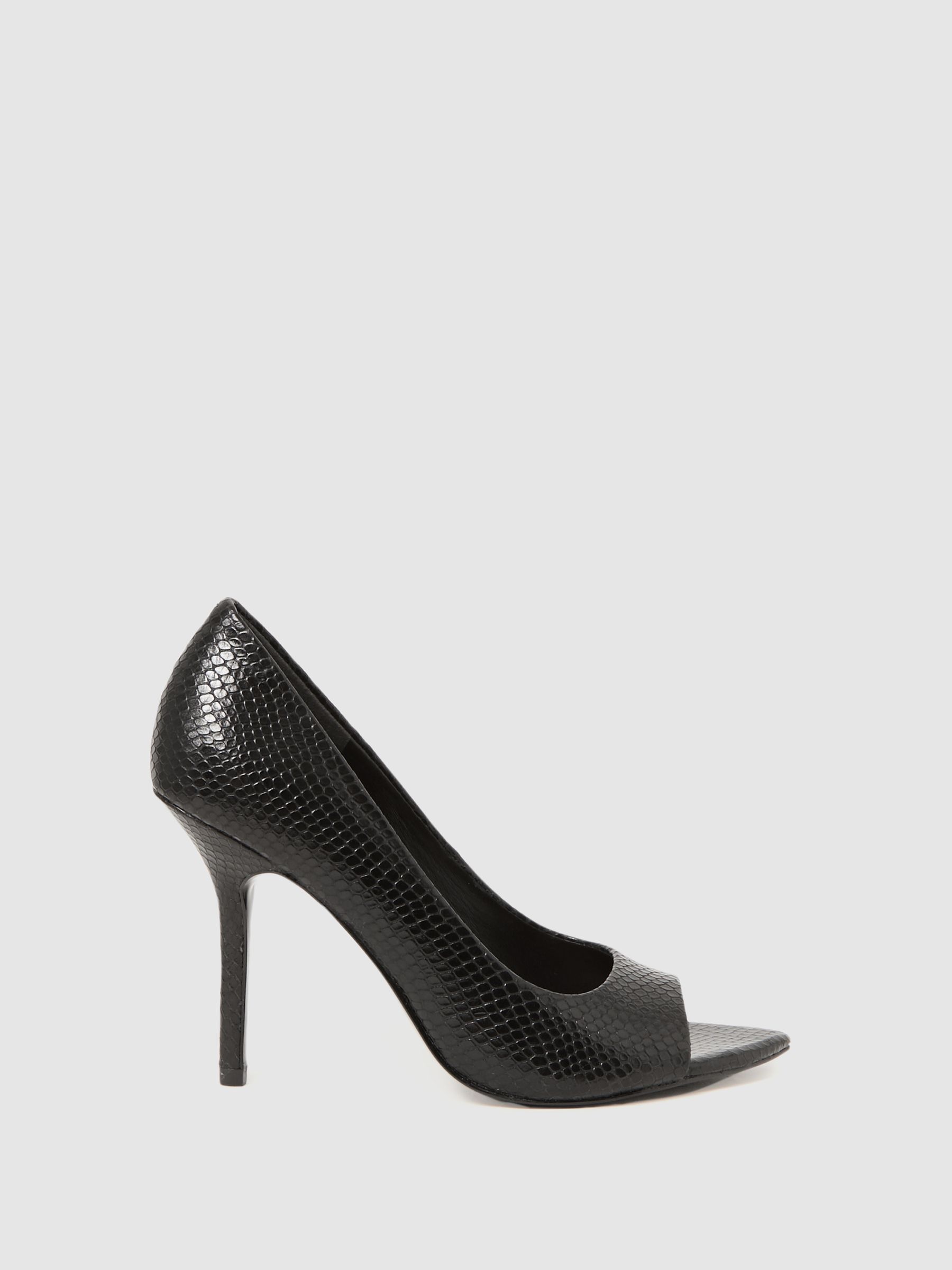 Reiss Leather Peep Toe Court Shoes in Black REISS