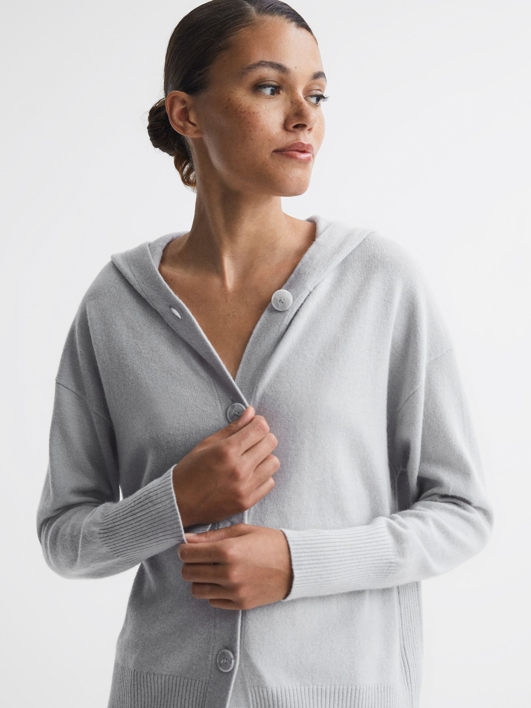 Reiss Wool Blend Hooded Cardigan in Grey REISS