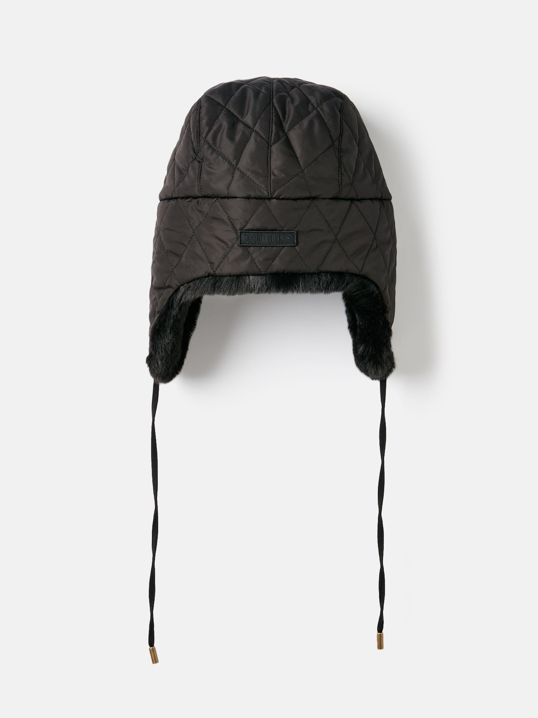 Eira Black Faux Fur Lined Quilted Trapper Hat Joules